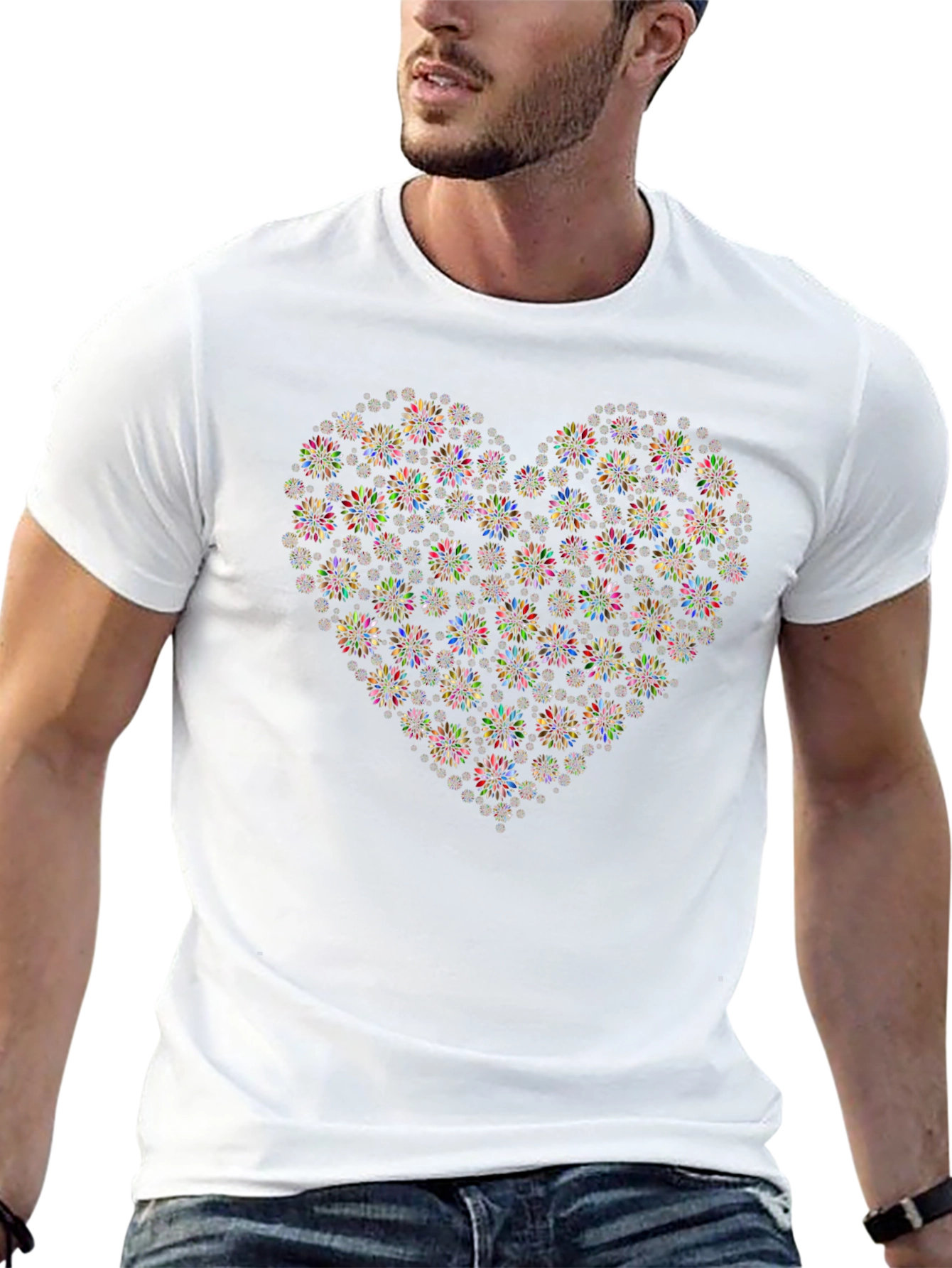 Floral Heart Graphic Tee - Black Cotton Blend