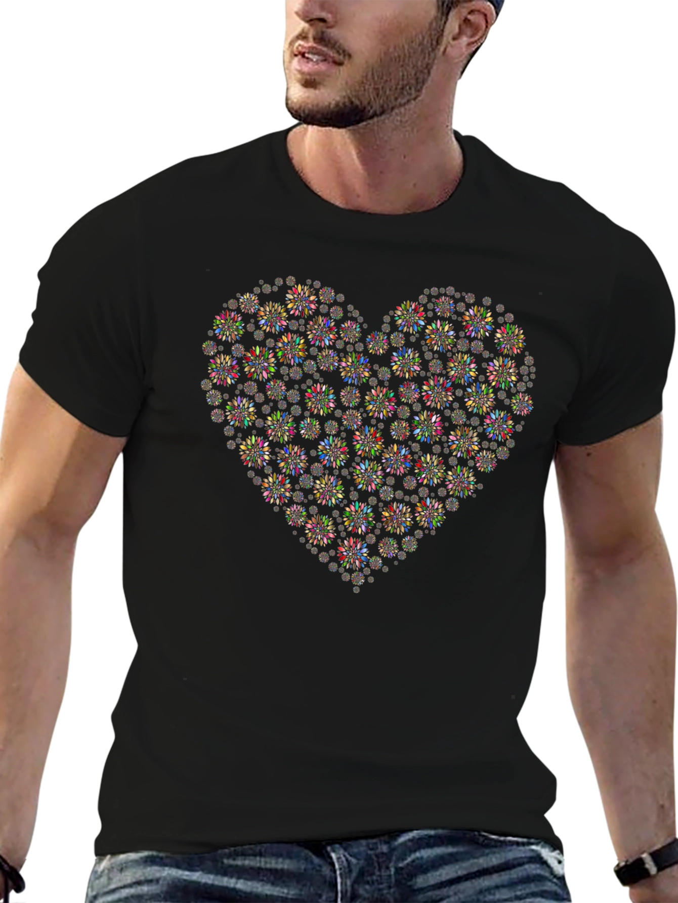 Floral Heart Graphic Tee - Black Cotton Blend