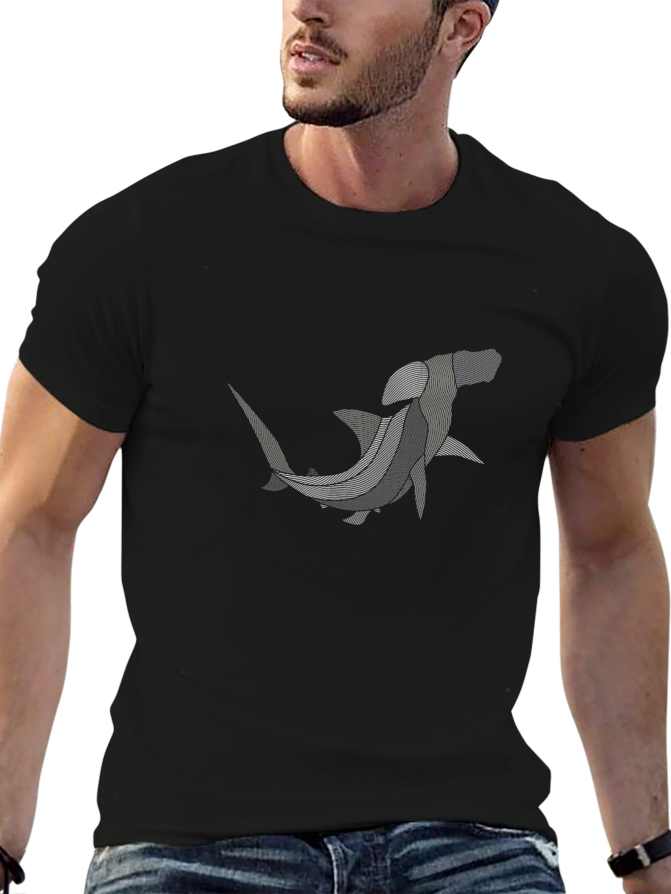 Hammerhead Shark Graphic Tee - Black Cotton T-Shirt