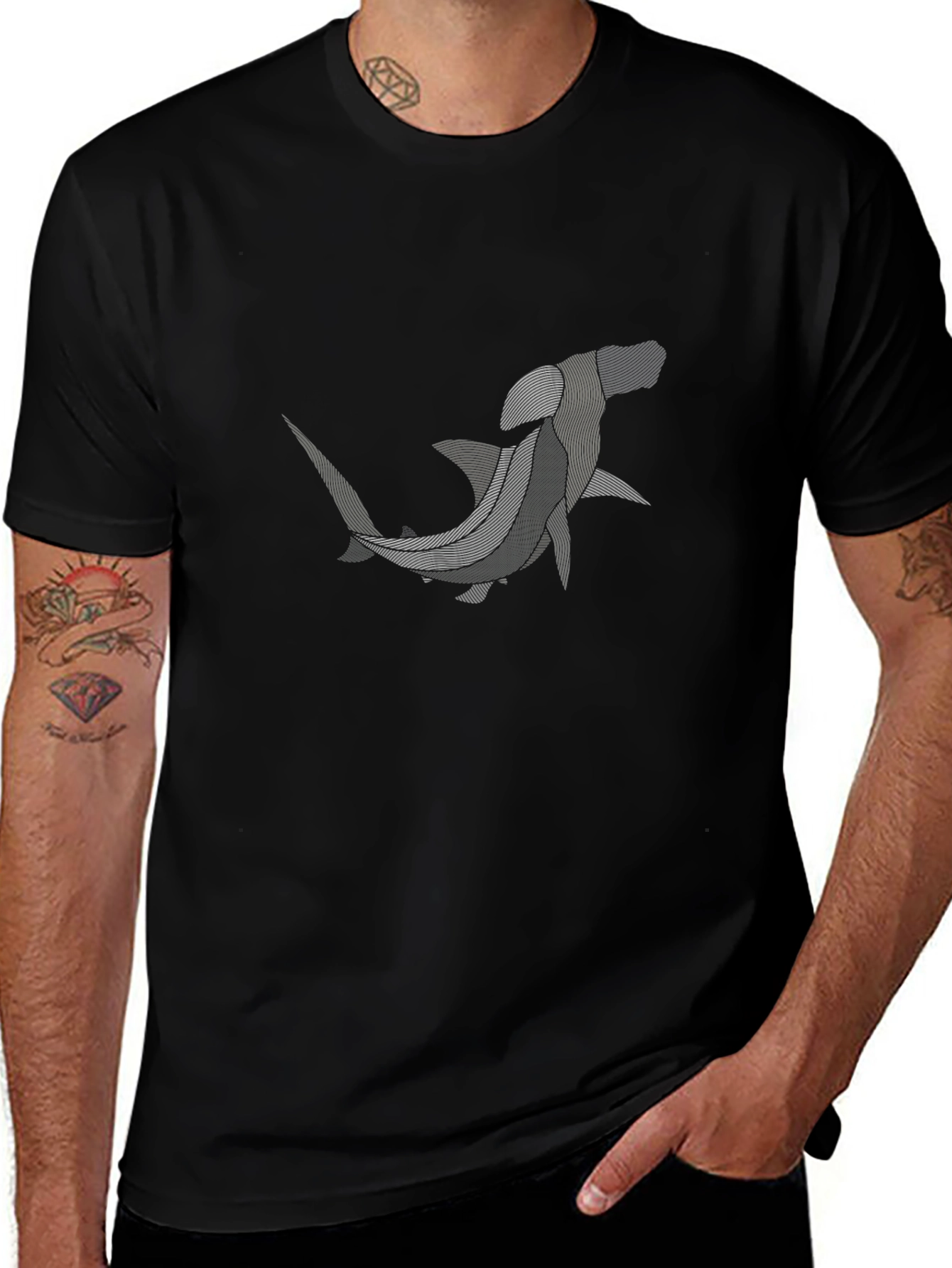 Hammerhead Shark Graphic Tee - Black Cotton T-Shirt