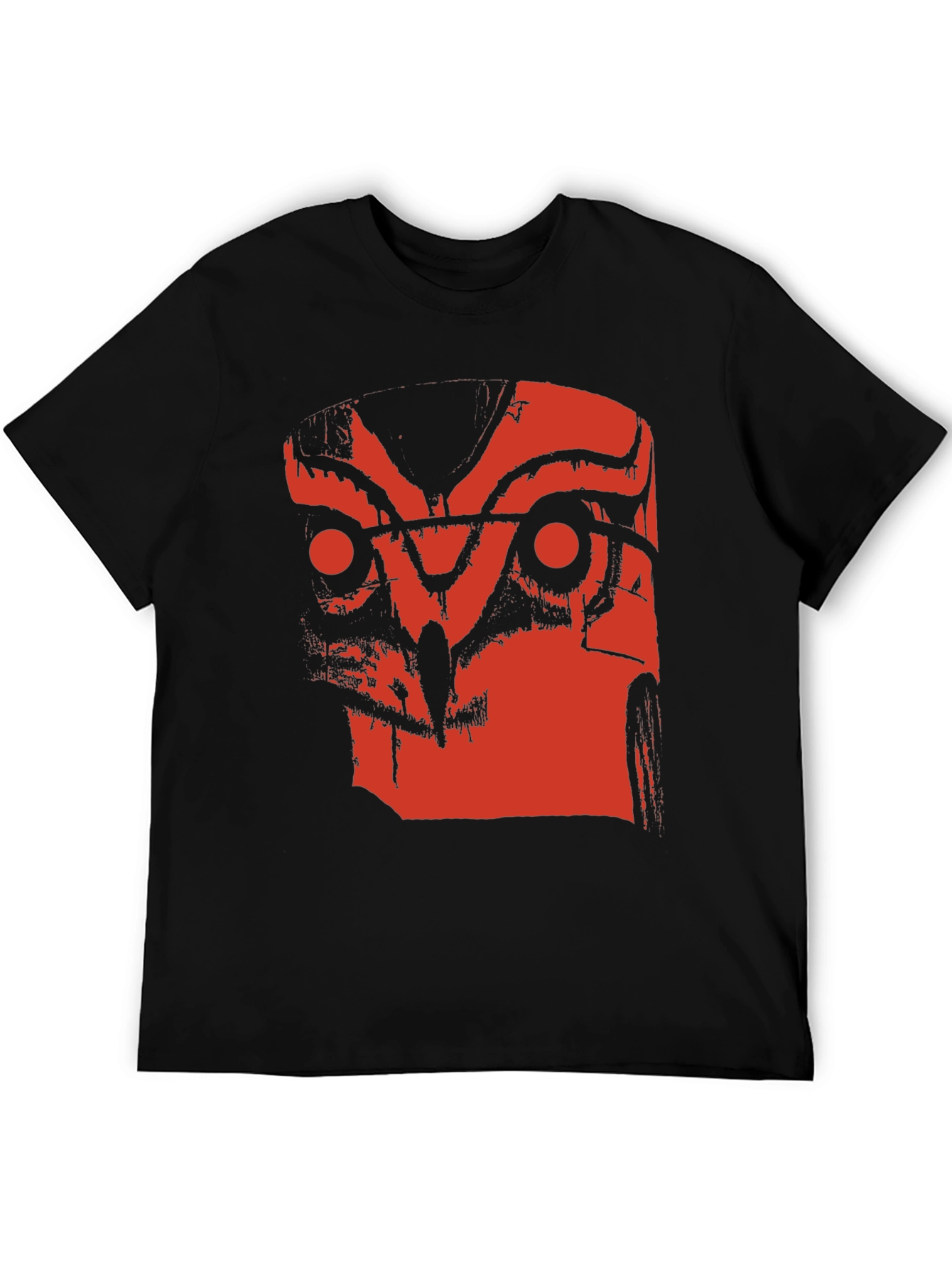 Abstract Red Owl Graphic Print Black T-Shirt