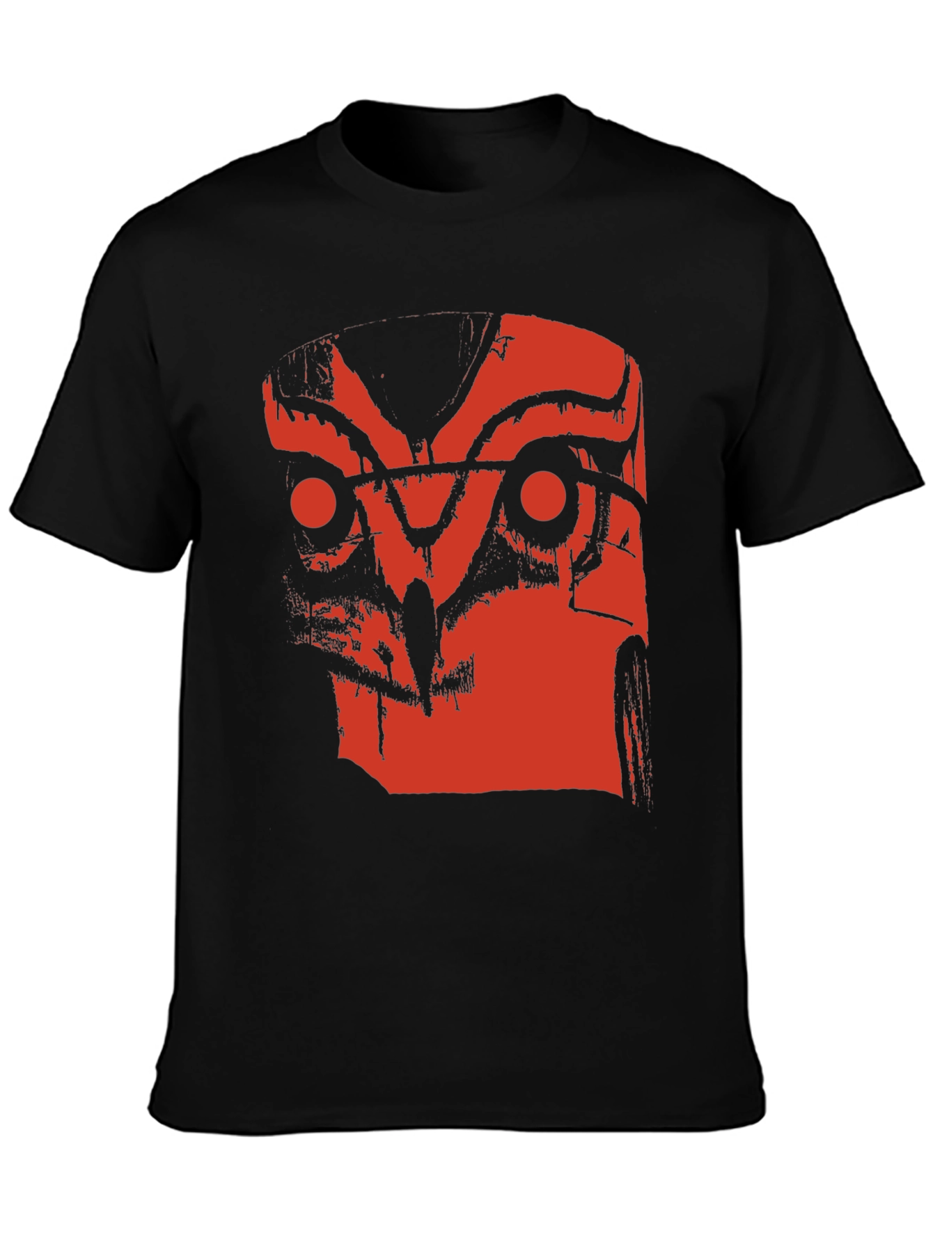 Abstract Red Owl Graphic Print Black T-Shirt