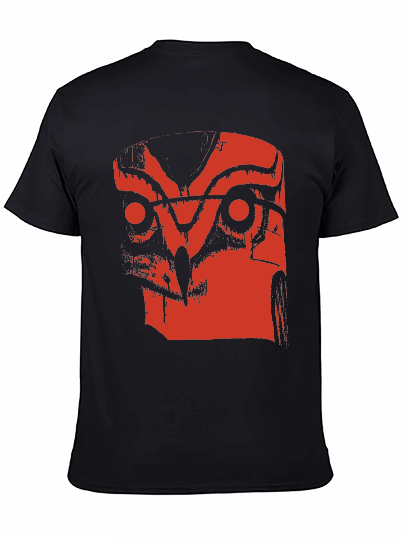 Abstract Red Owl Graphic Print Black T-Shirt