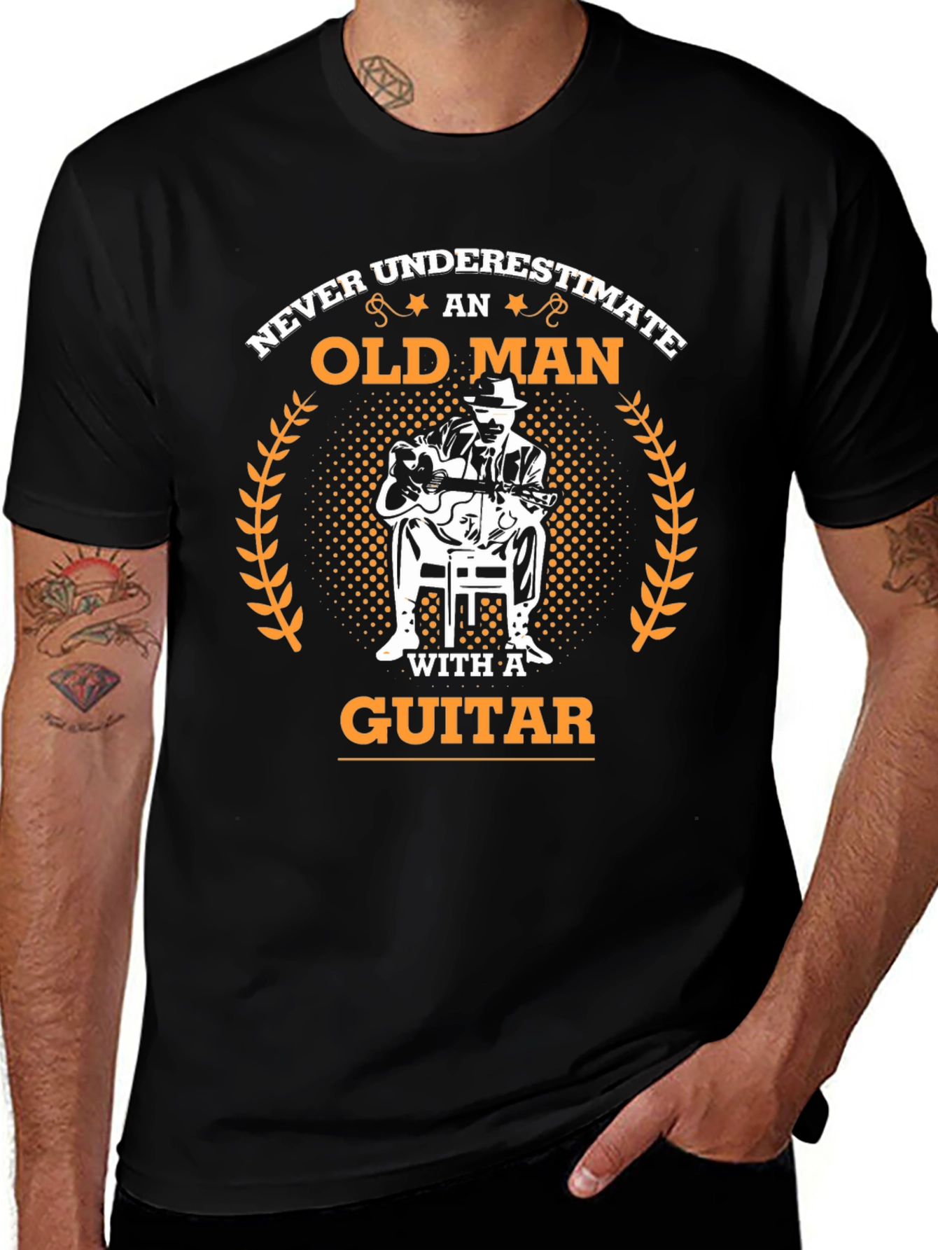 Old Man Guitar T-Shirt - Musician Gift Tee