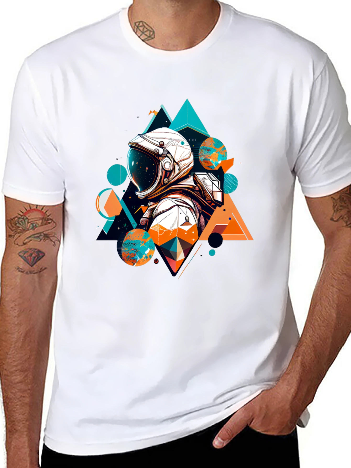 Astronaut Geometric T-Shirt - Space Graphic Tee
