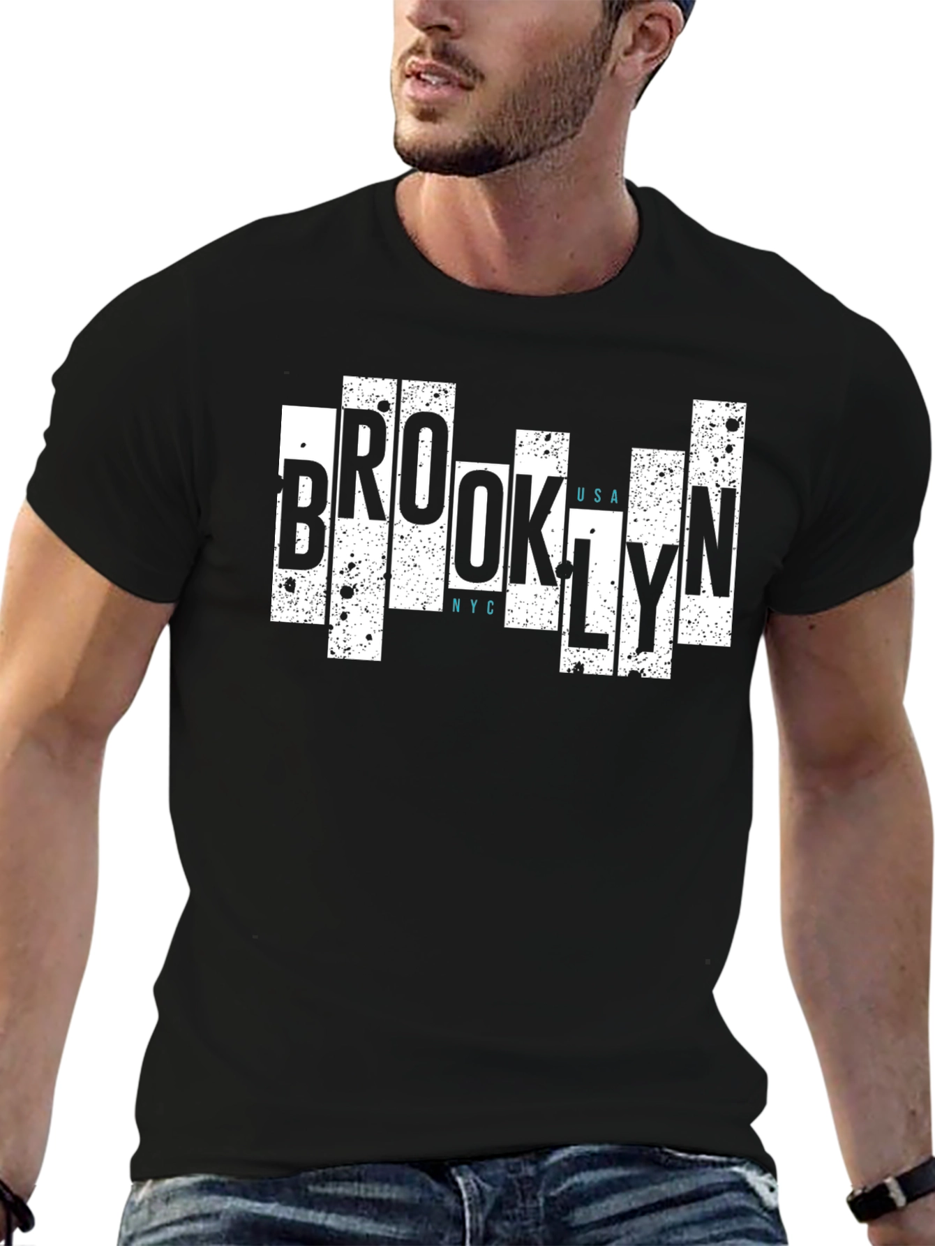 Brooklyn USA NYC Graphic Print Black T-Shirt