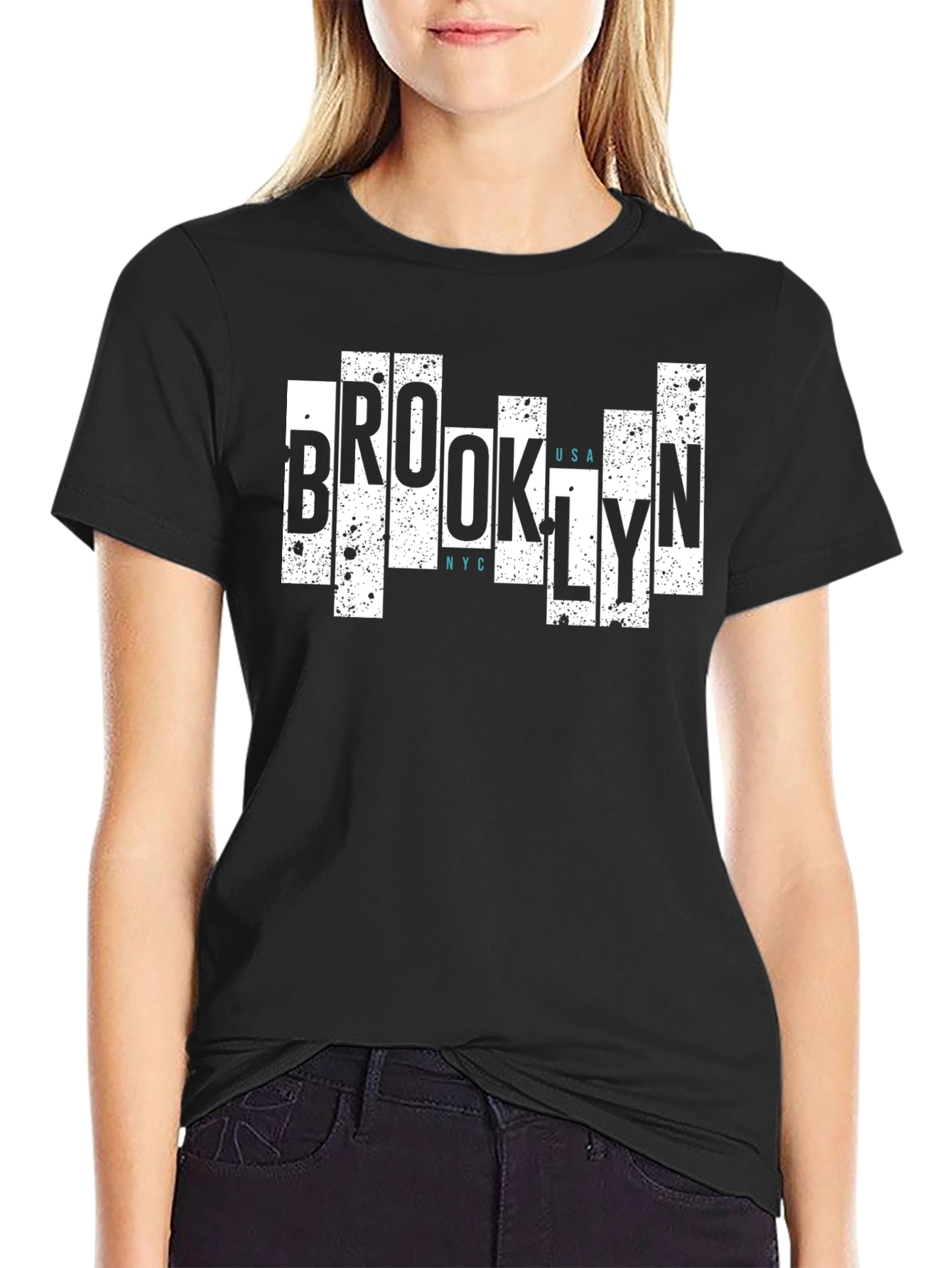 Brooklyn USA NYC Graphic Print Black T-Shirt