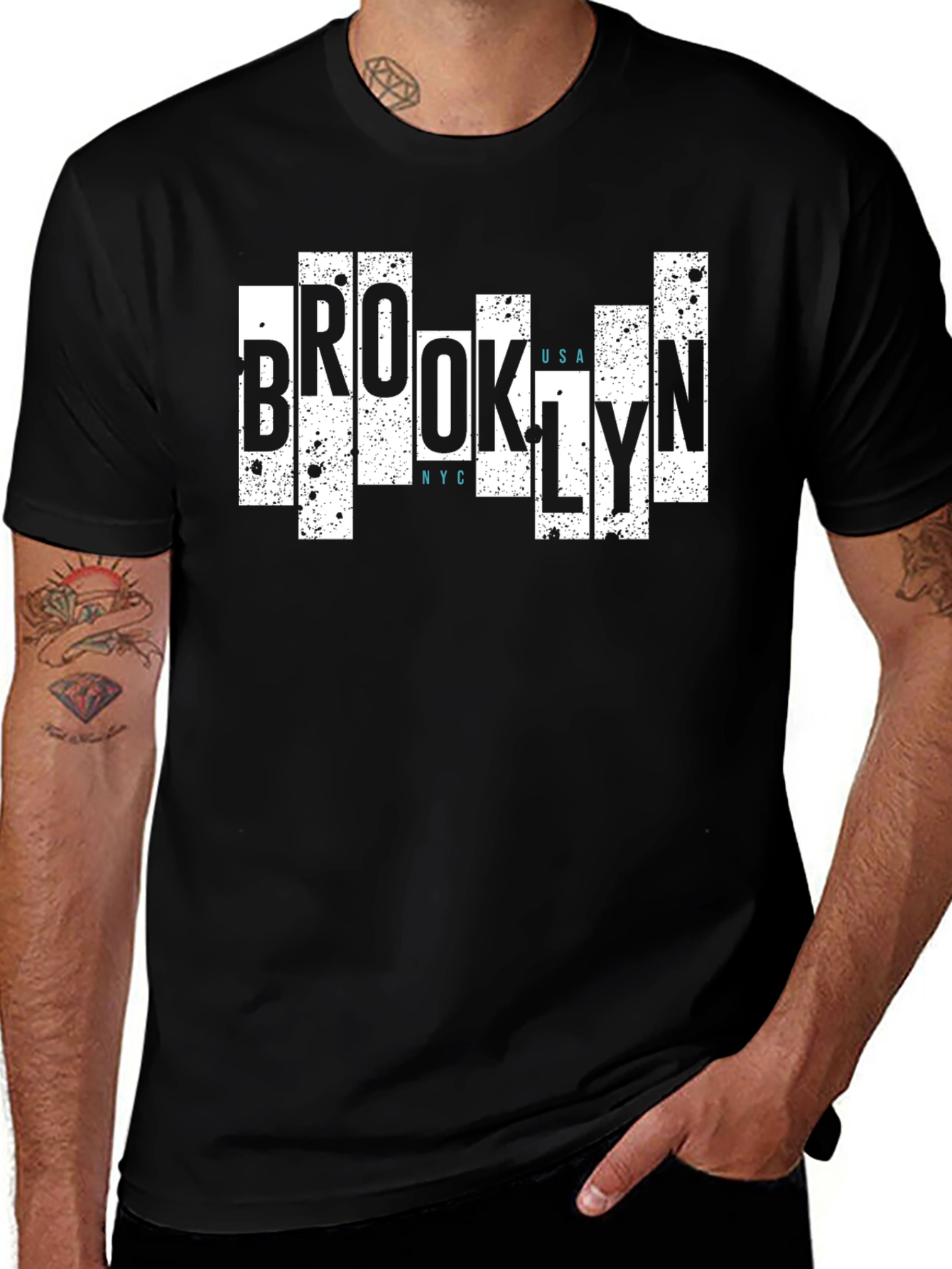 Brooklyn USA NYC Graphic Print Black T-Shirt