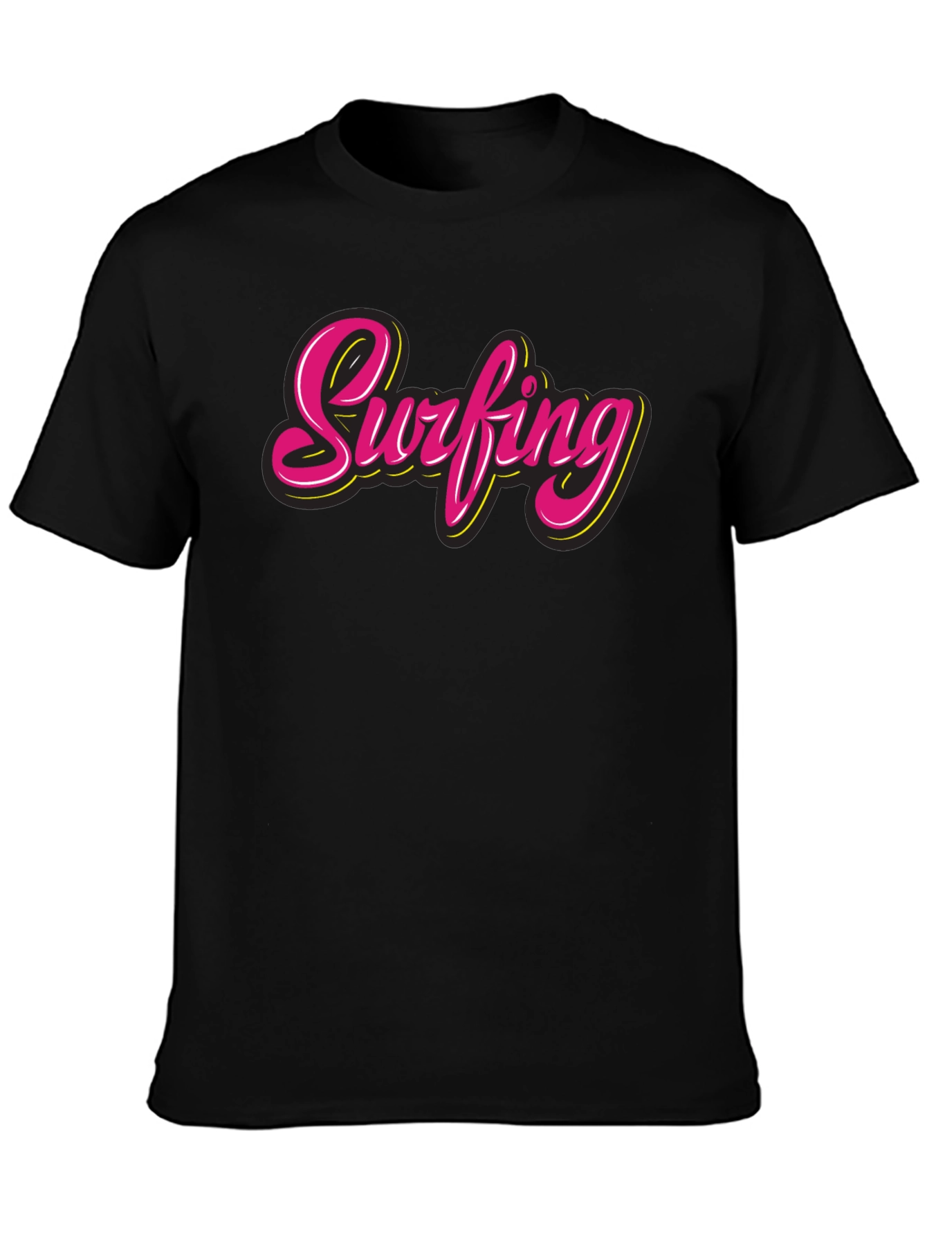 Surfing Graphic Tee - Retro Style Black T-Shirt