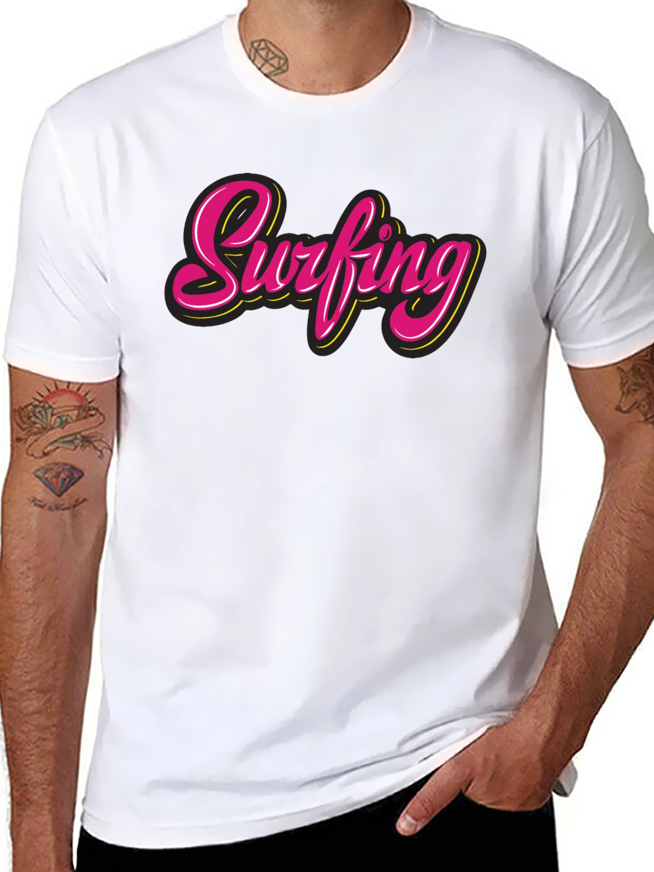 Surfing Graphic Tee - Retro Style Black T-Shirt