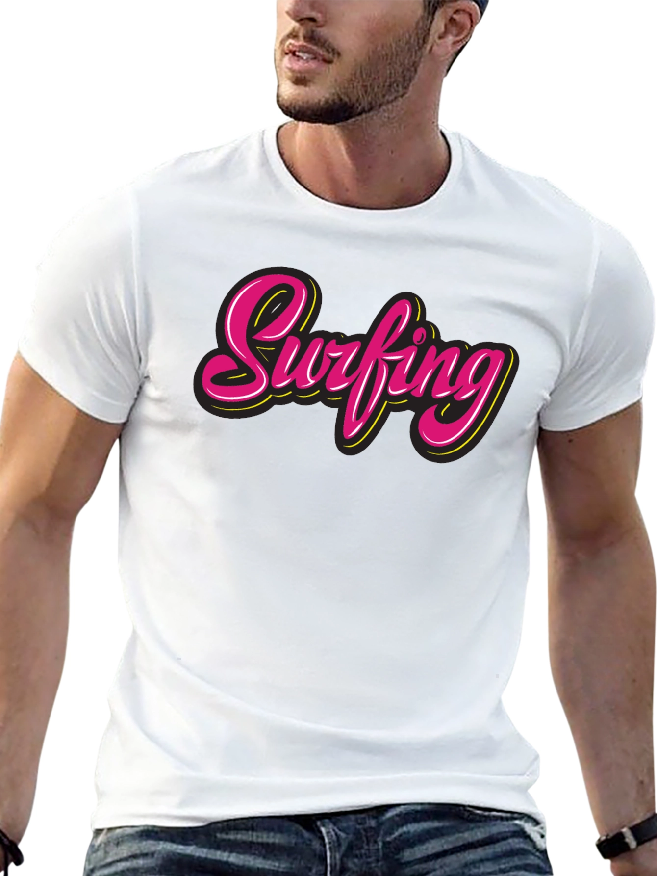 Surfing Graphic Tee - Retro Style Black T-Shirt