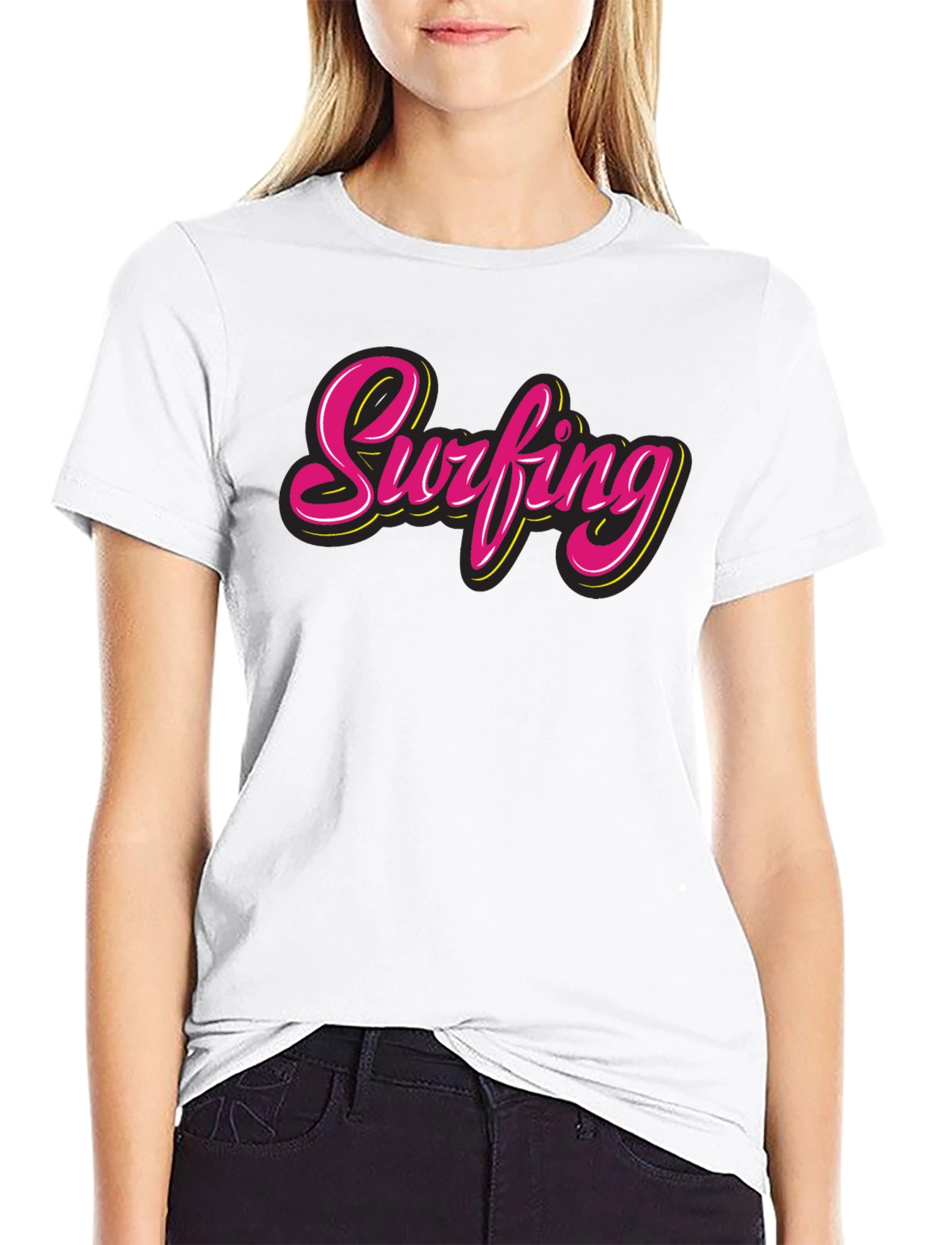 Surfing Graphic Tee - Retro Style Black T-Shirt