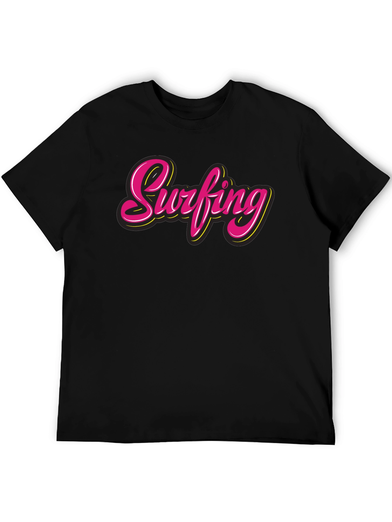 Surfing Graphic Tee - Retro Style Black T-Shirt
