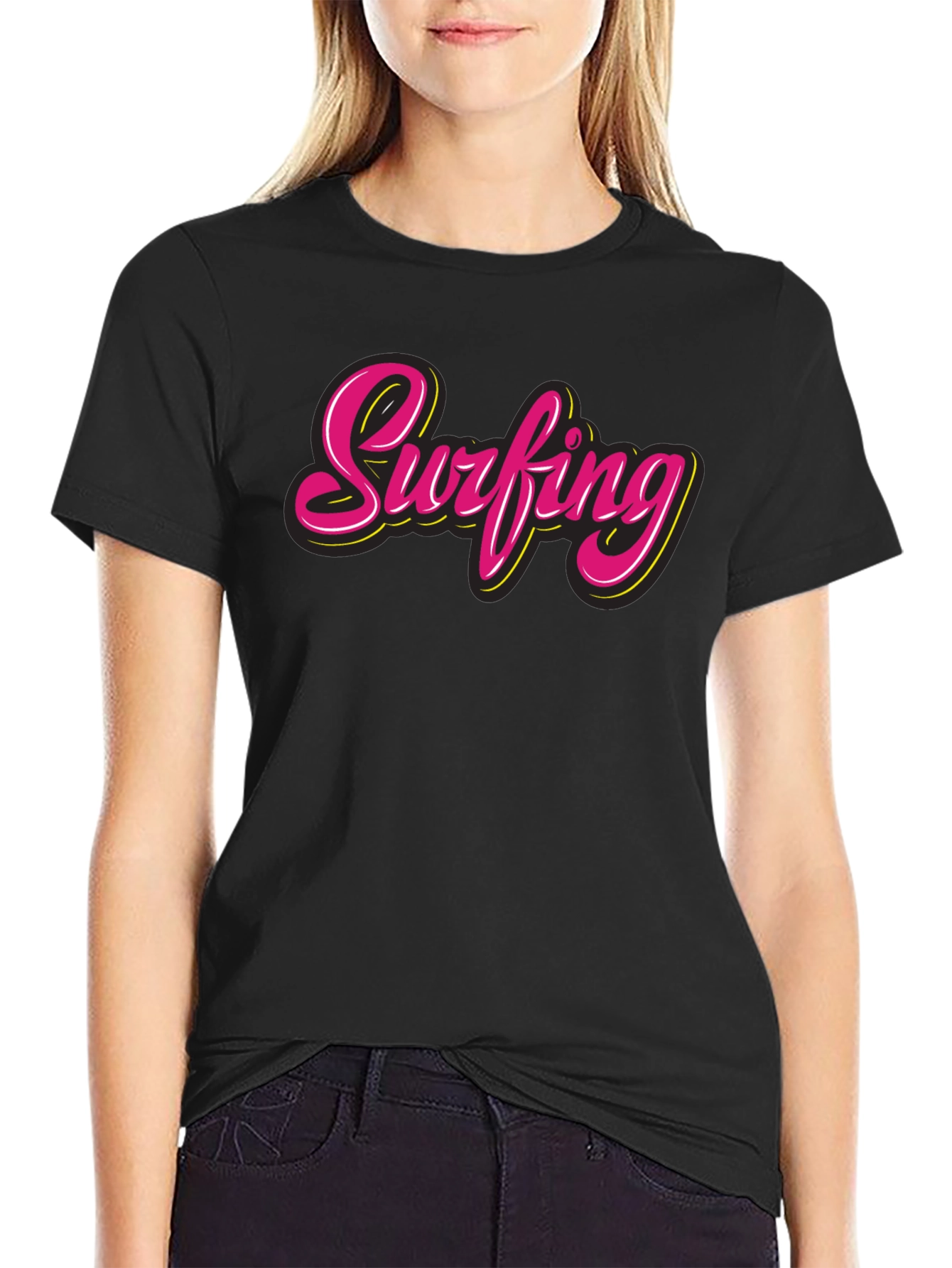 Surfing Graphic Tee - Retro Style Black T-Shirt