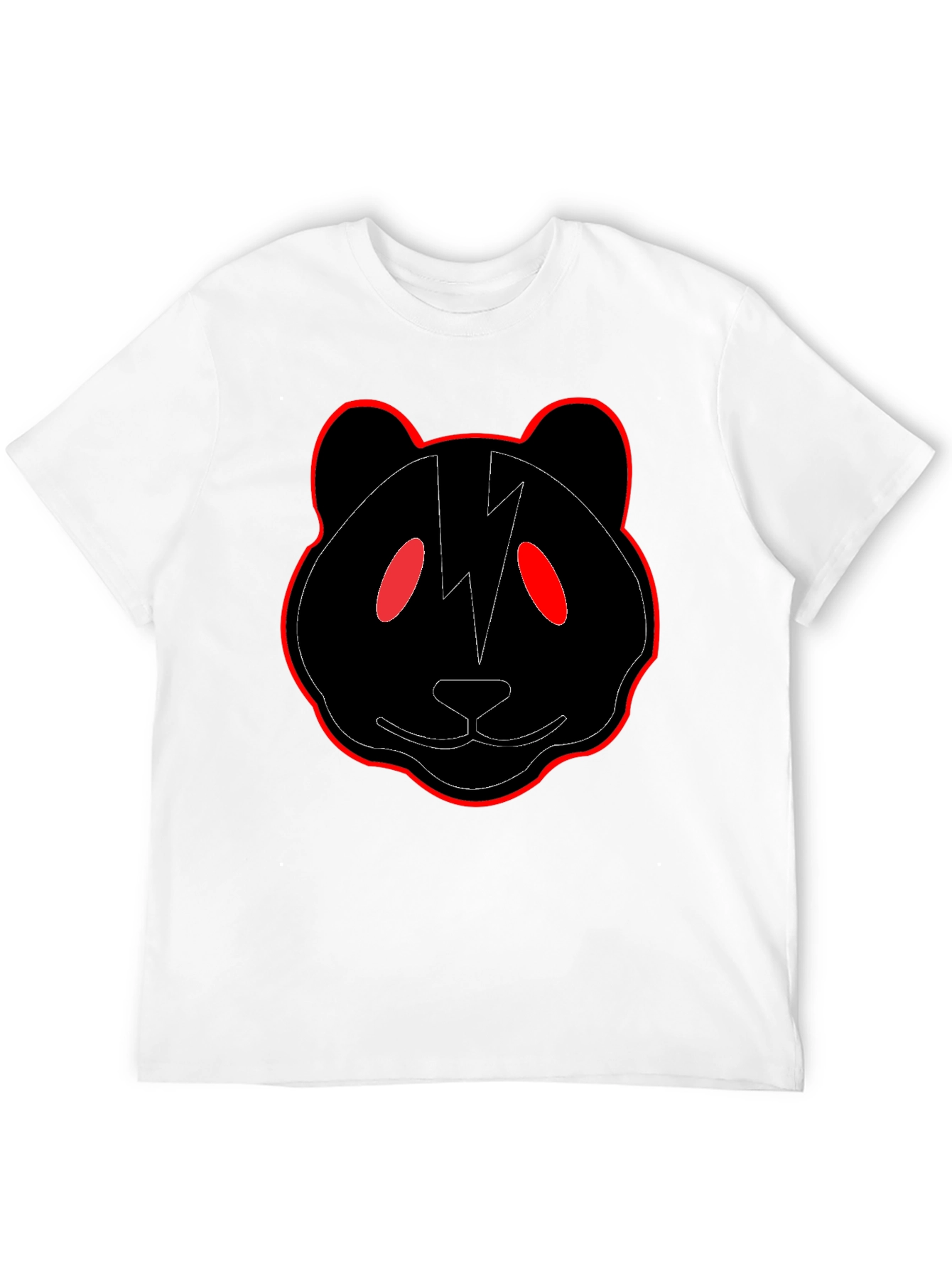 Black Panda T-Shirt with Red Trim and Lightning Bolt