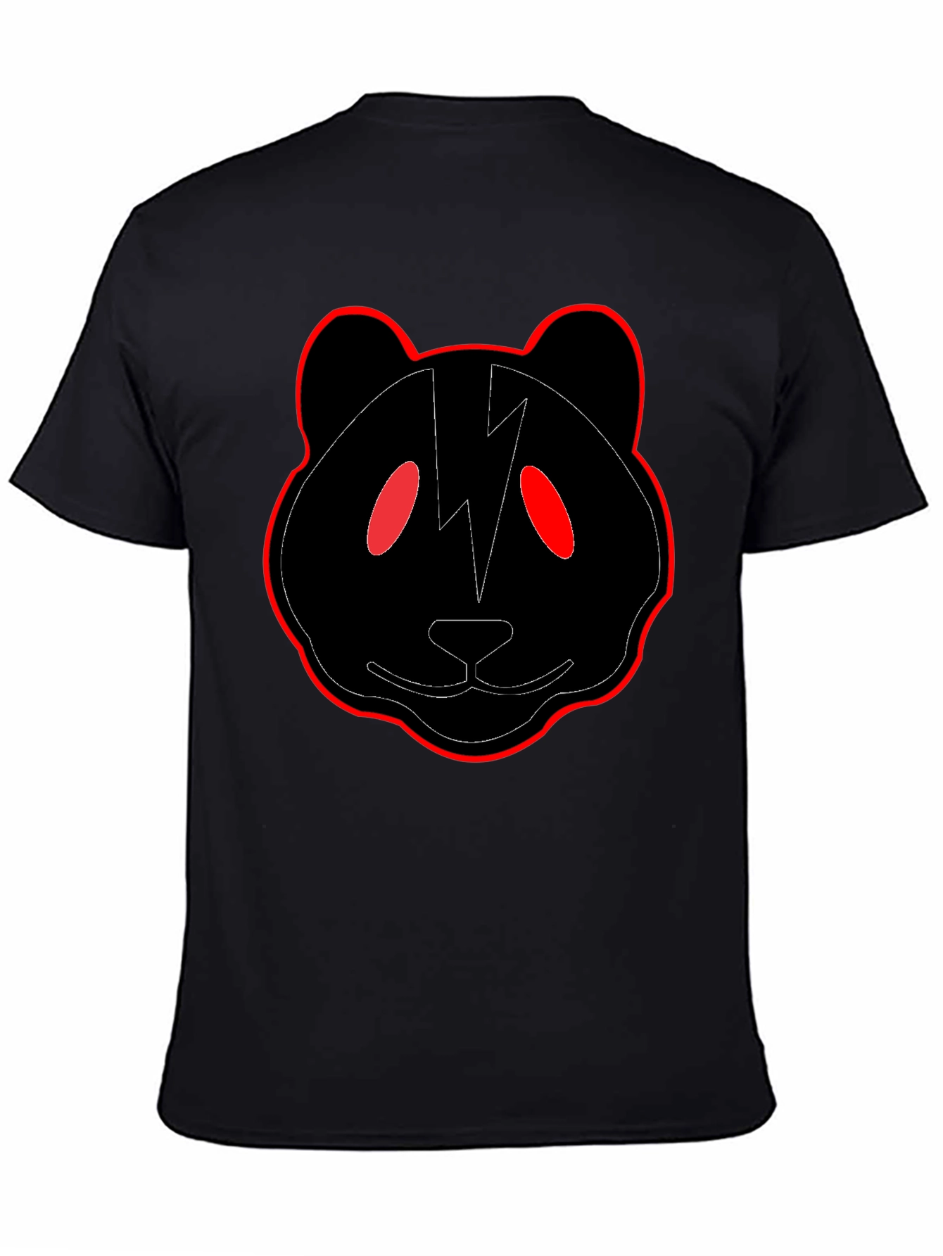 Black Panda T-Shirt with Red Trim and Lightning Bolt