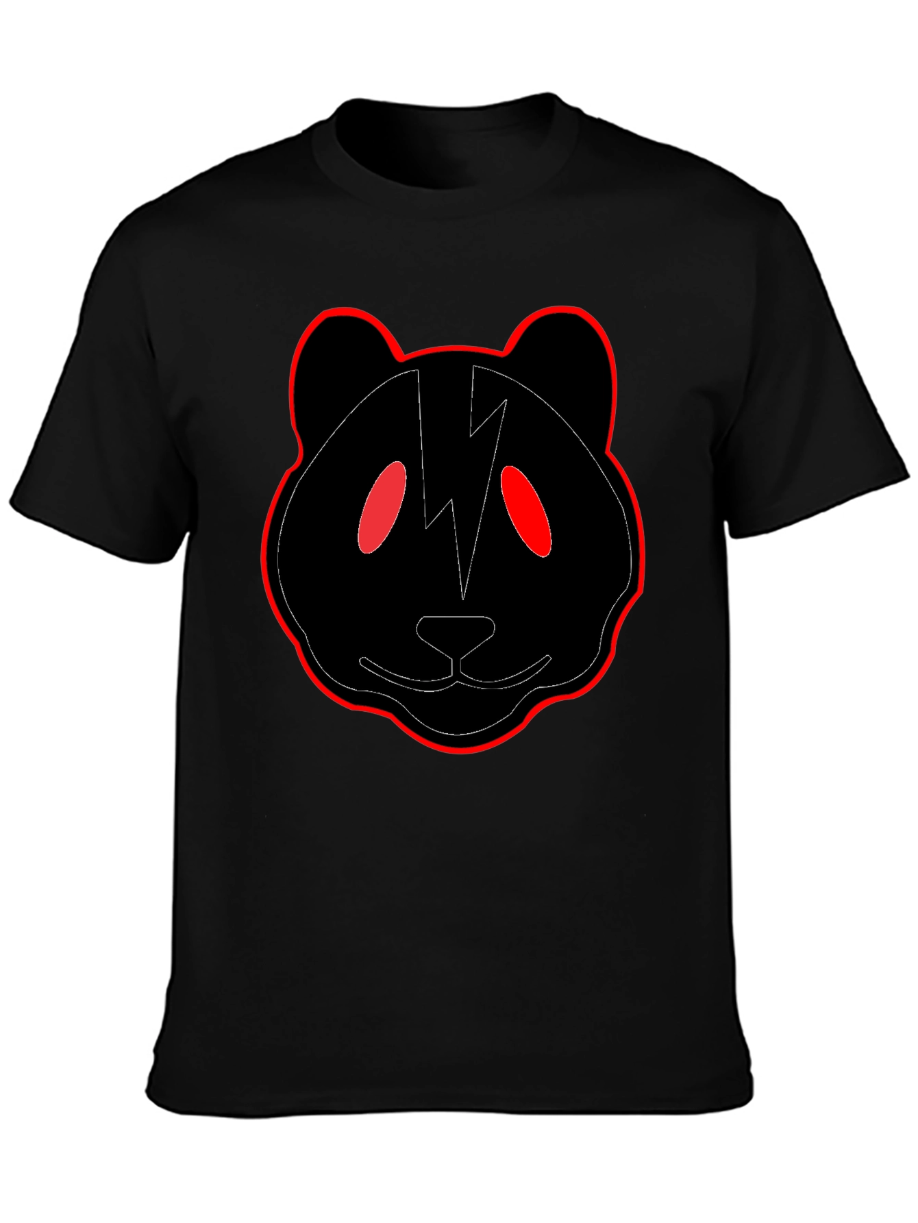 Black Panda T-Shirt with Red Trim and Lightning Bolt
