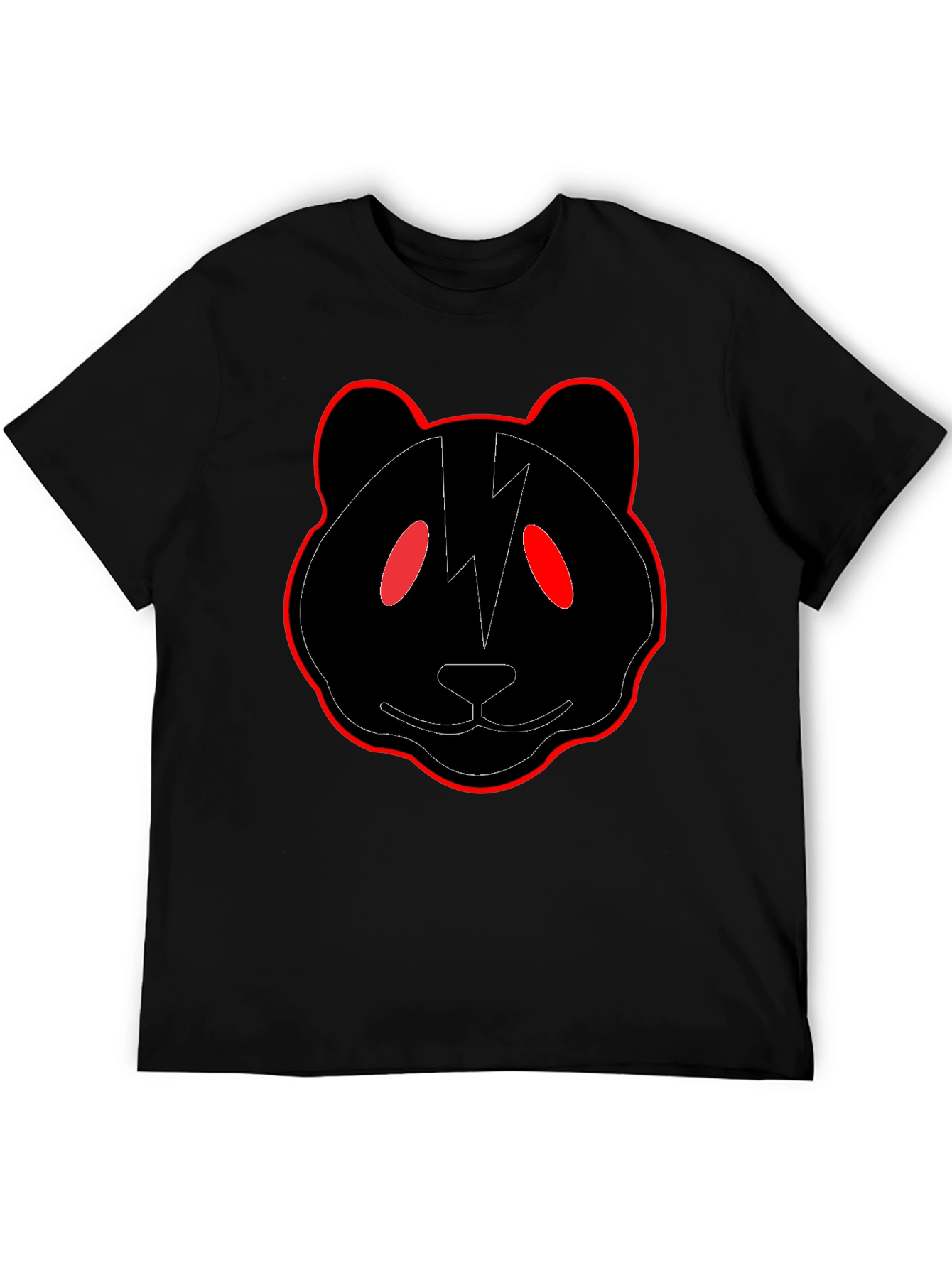 Black Panda T-Shirt with Red Trim and Lightning Bolt