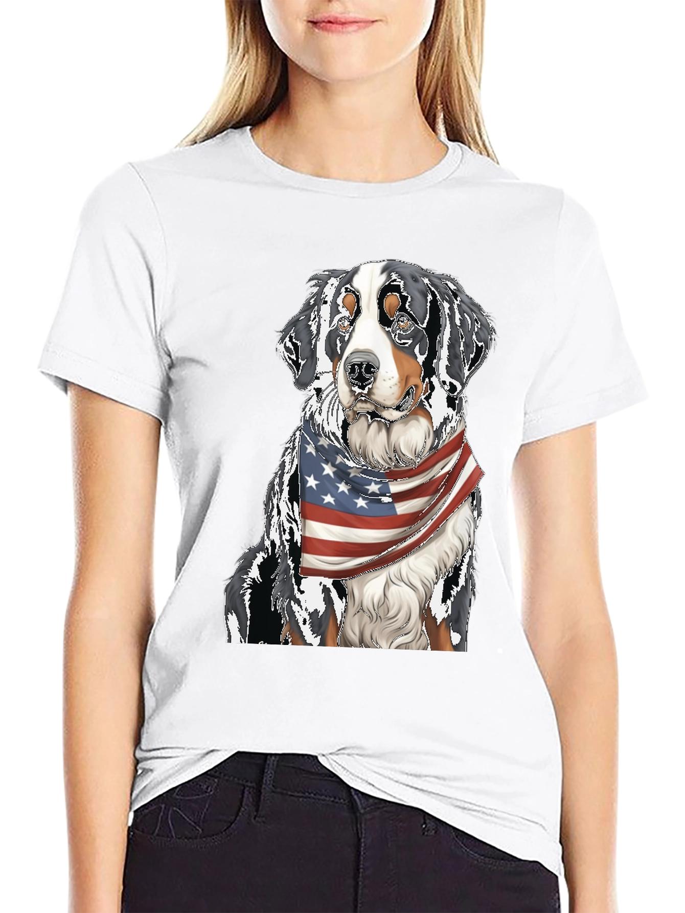 Bernese Mountain Dog American Flag T-Shirt