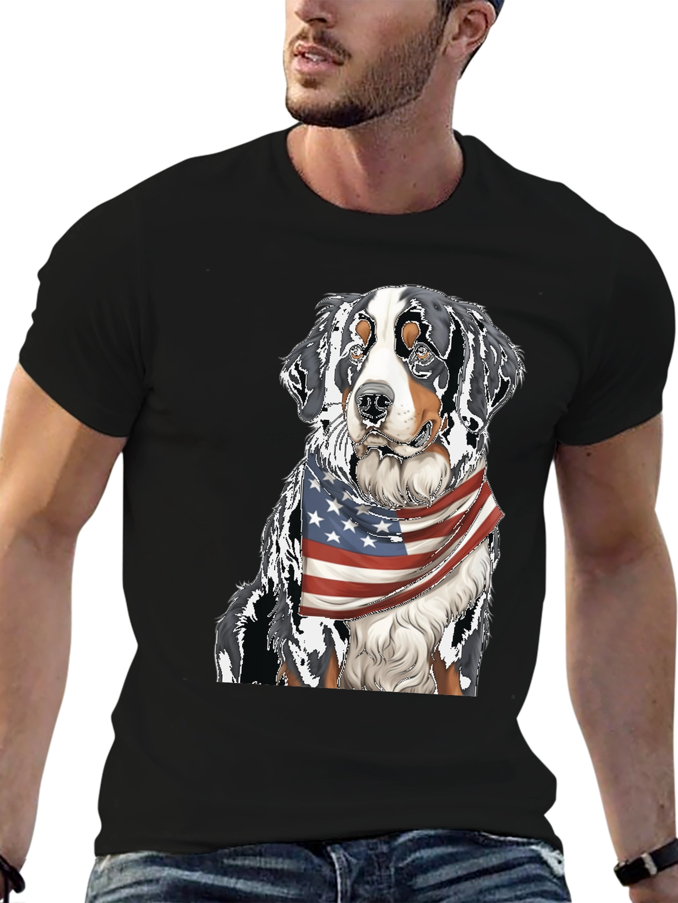 Bernese Mountain Dog American Flag T-Shirt