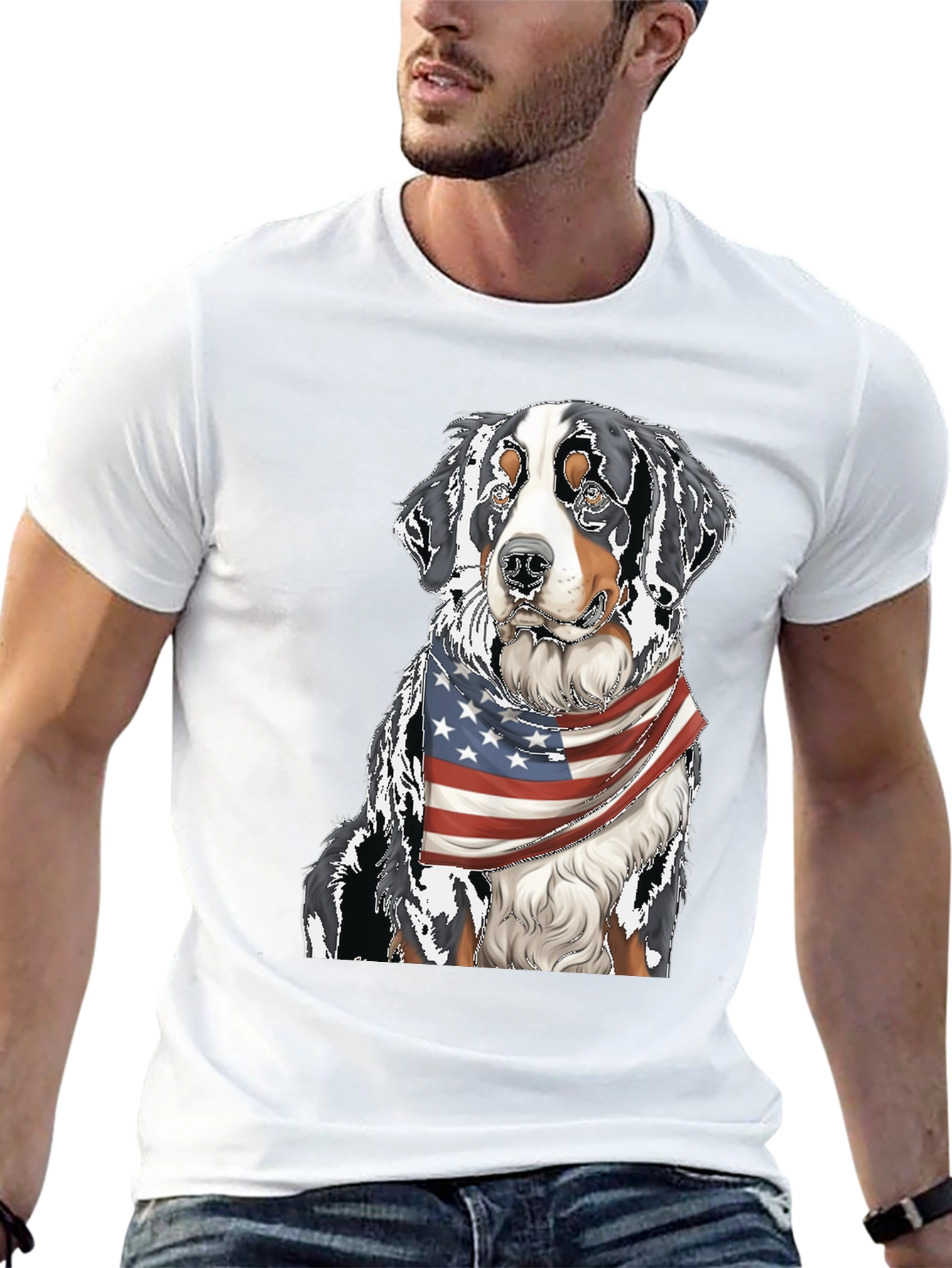 Bernese Mountain Dog American Flag T-Shirt