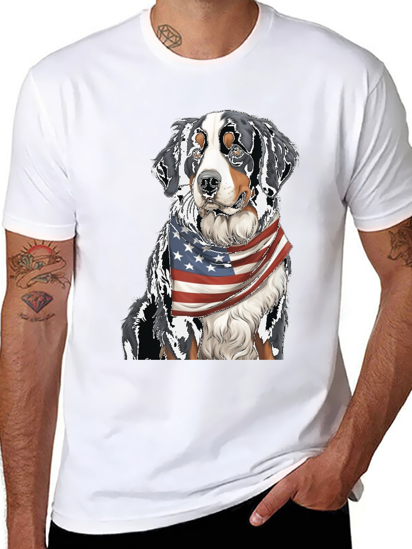 Bernese Mountain Dog American Flag T-Shirt