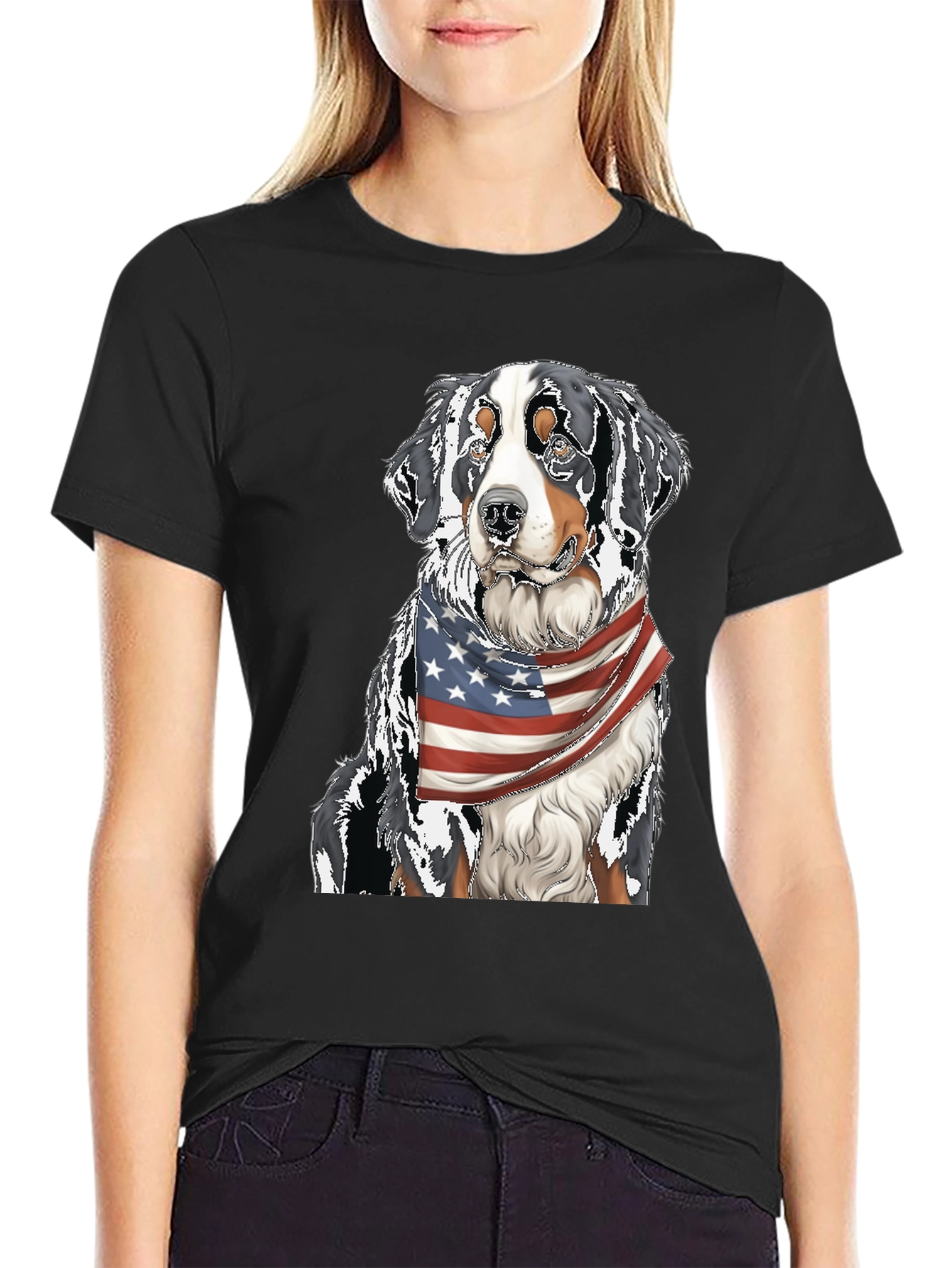 Bernese Mountain Dog American Flag T-Shirt