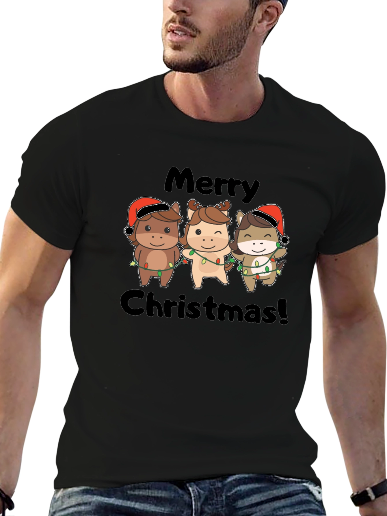 Festive Horses Merry Christmas T-Shirt