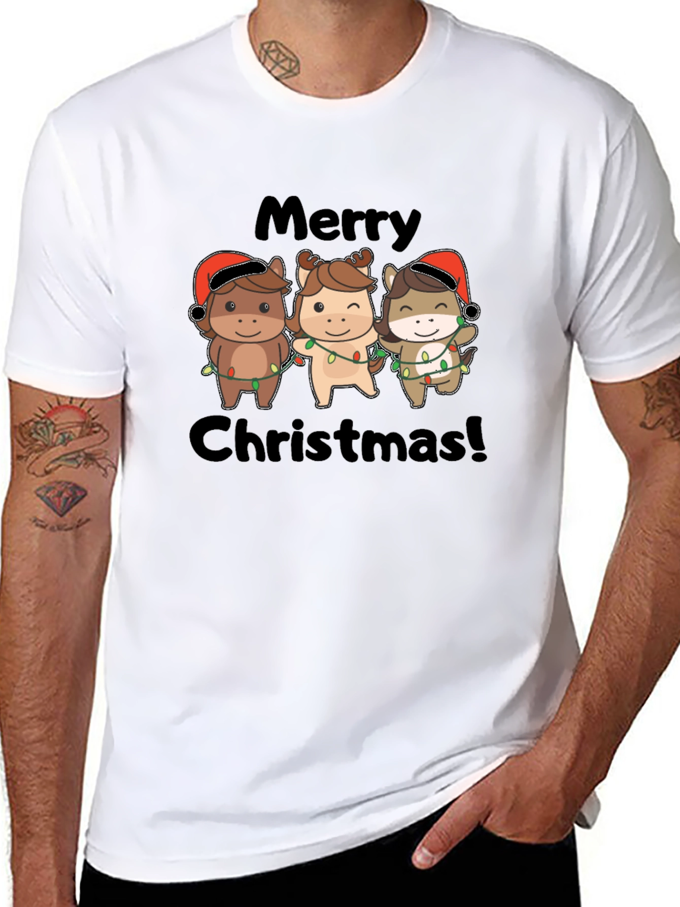Festive Horses Merry Christmas T-Shirt