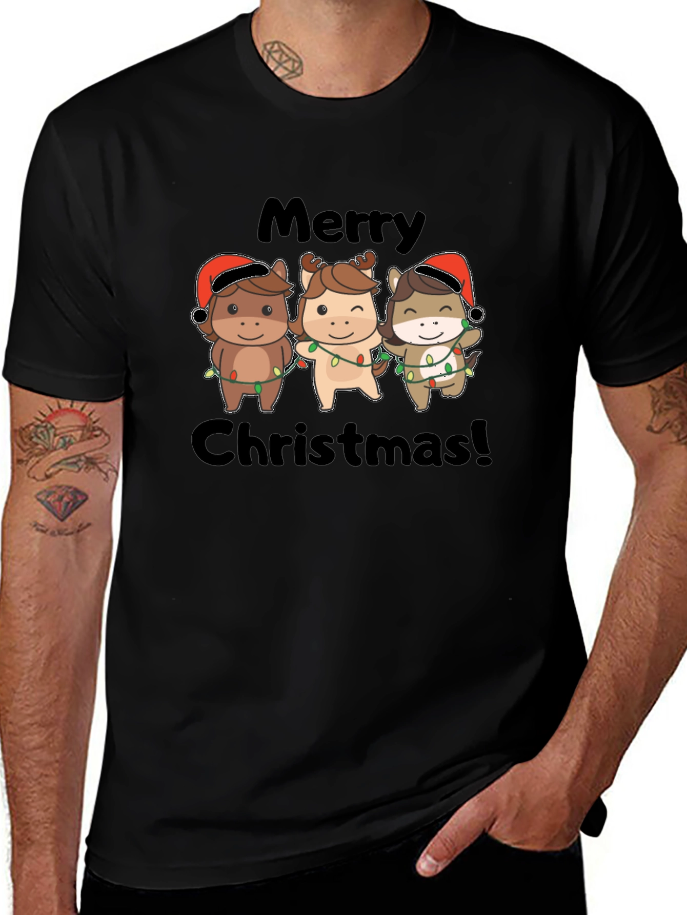 Festive Horses Merry Christmas T-Shirt