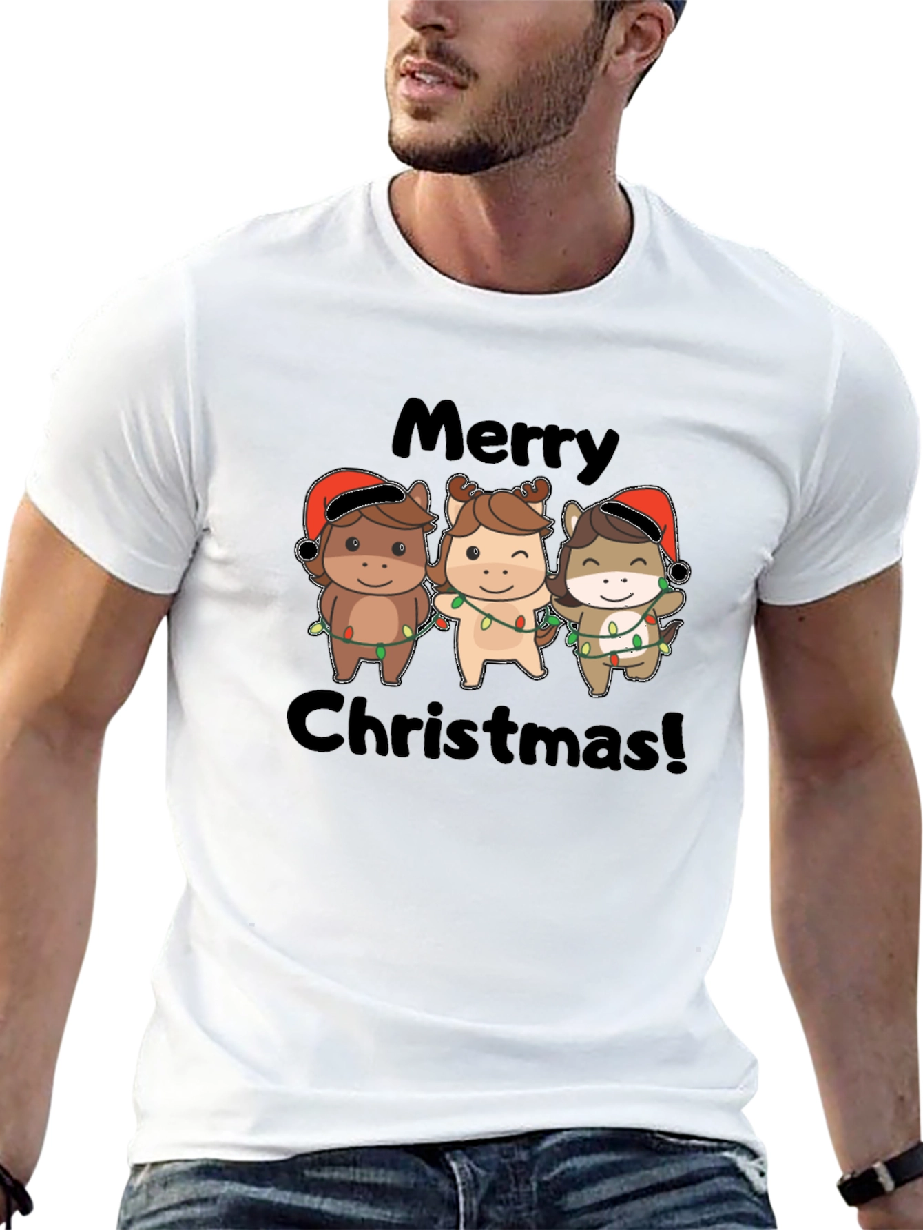 Festive Horses Merry Christmas T-Shirt