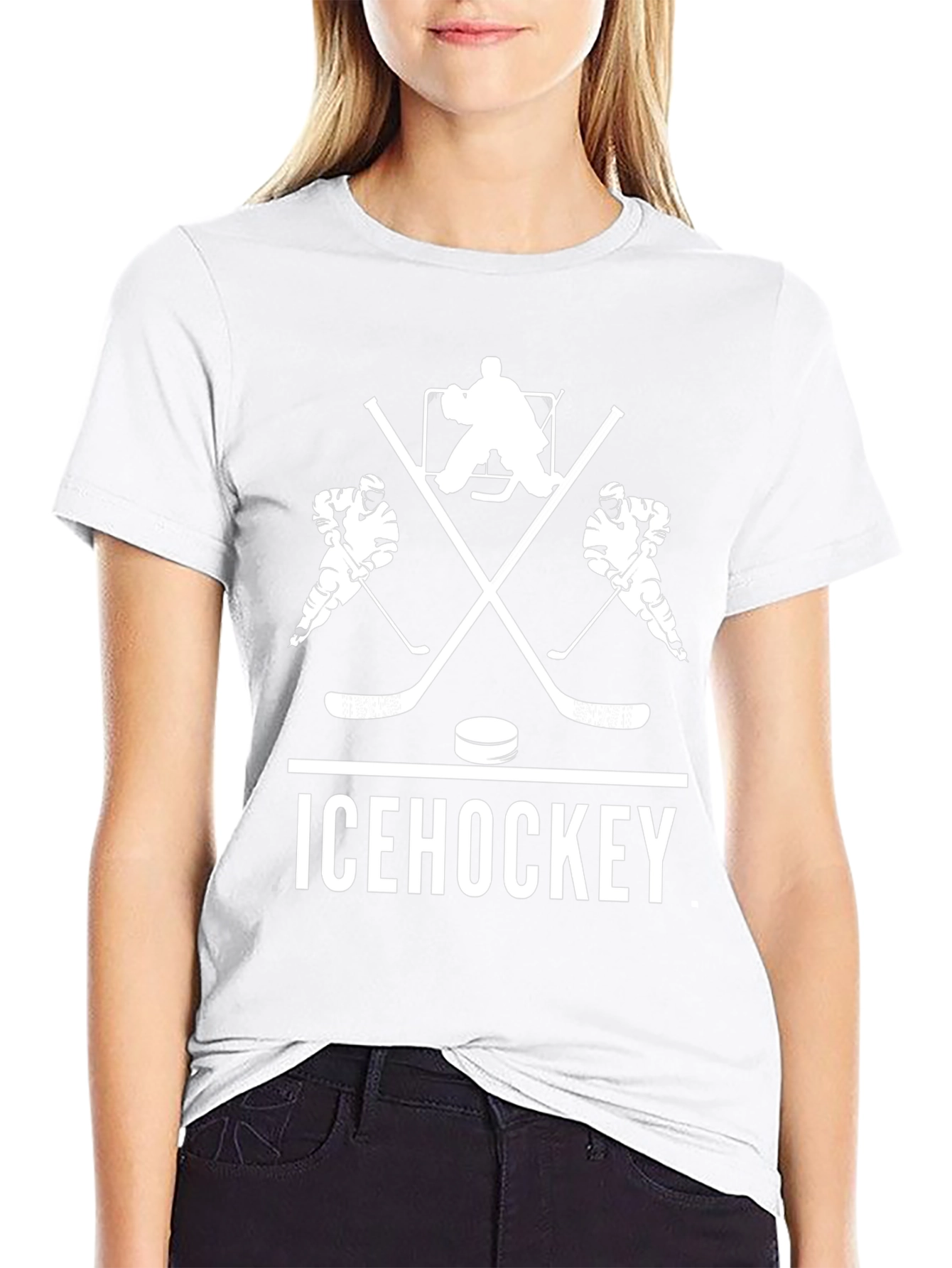 Ice Hockey Graphic Tee - Black Cotton T-Shirt