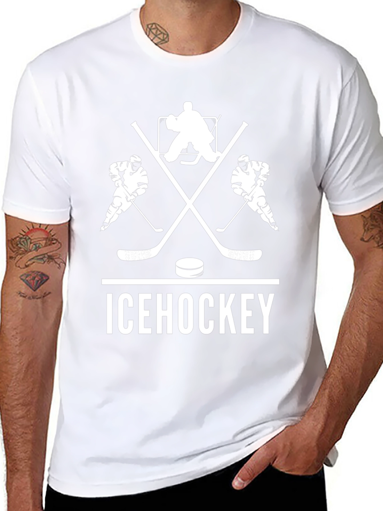 Ice Hockey Graphic Tee - Black Cotton T-Shirt