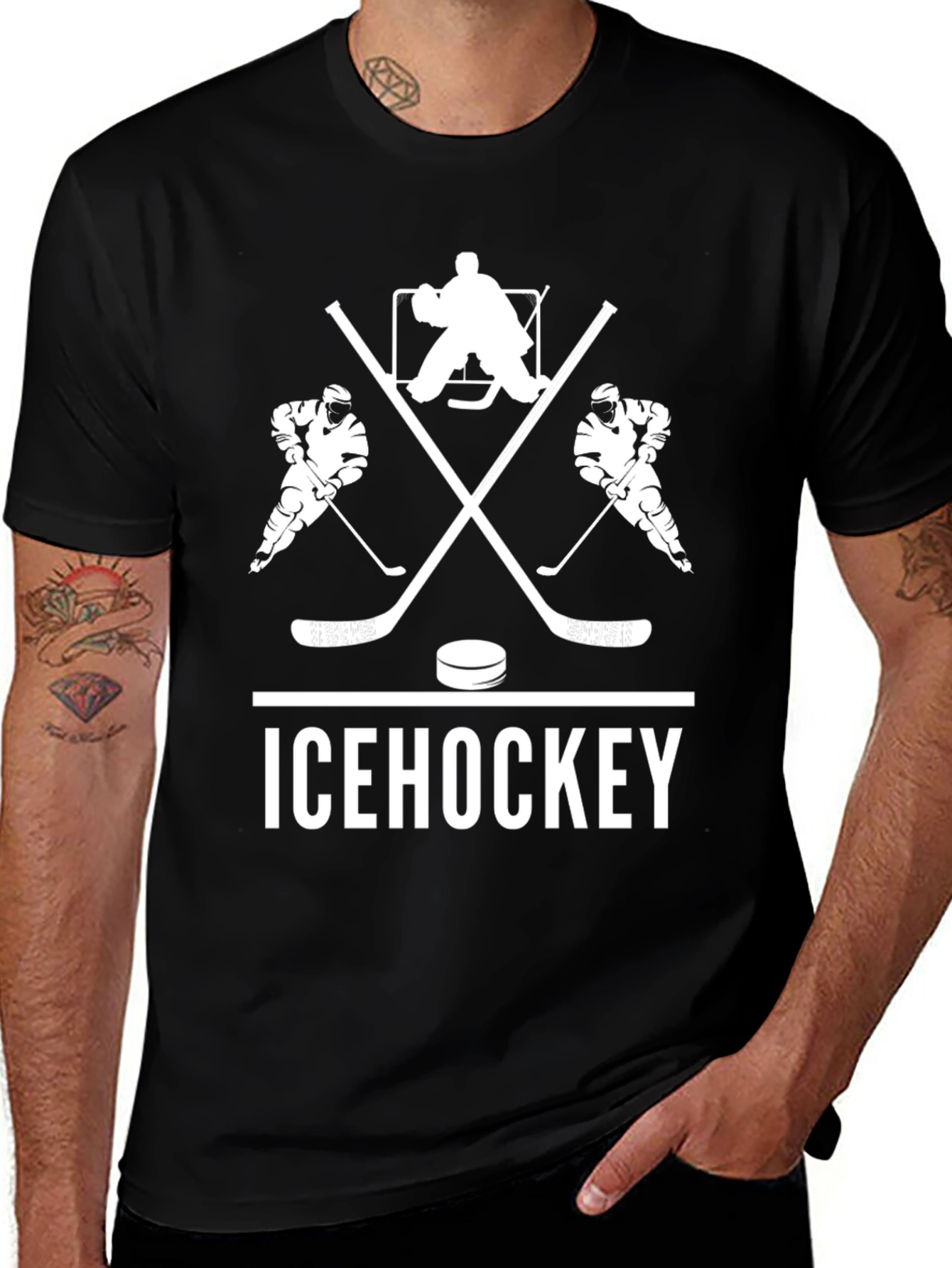 Ice Hockey Graphic Tee - Black Cotton T-Shirt