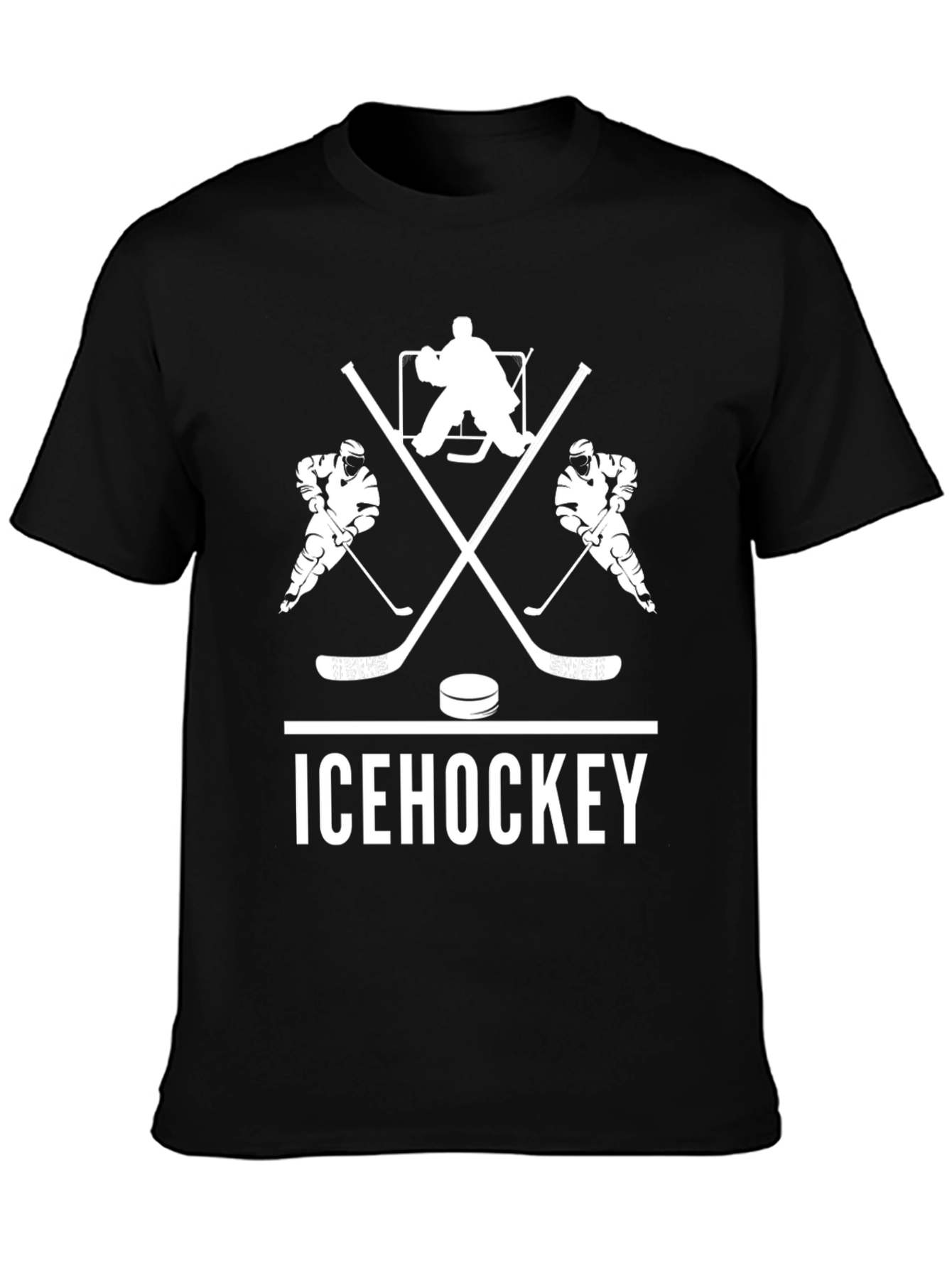 Ice Hockey Graphic Tee - Black Cotton T-Shirt