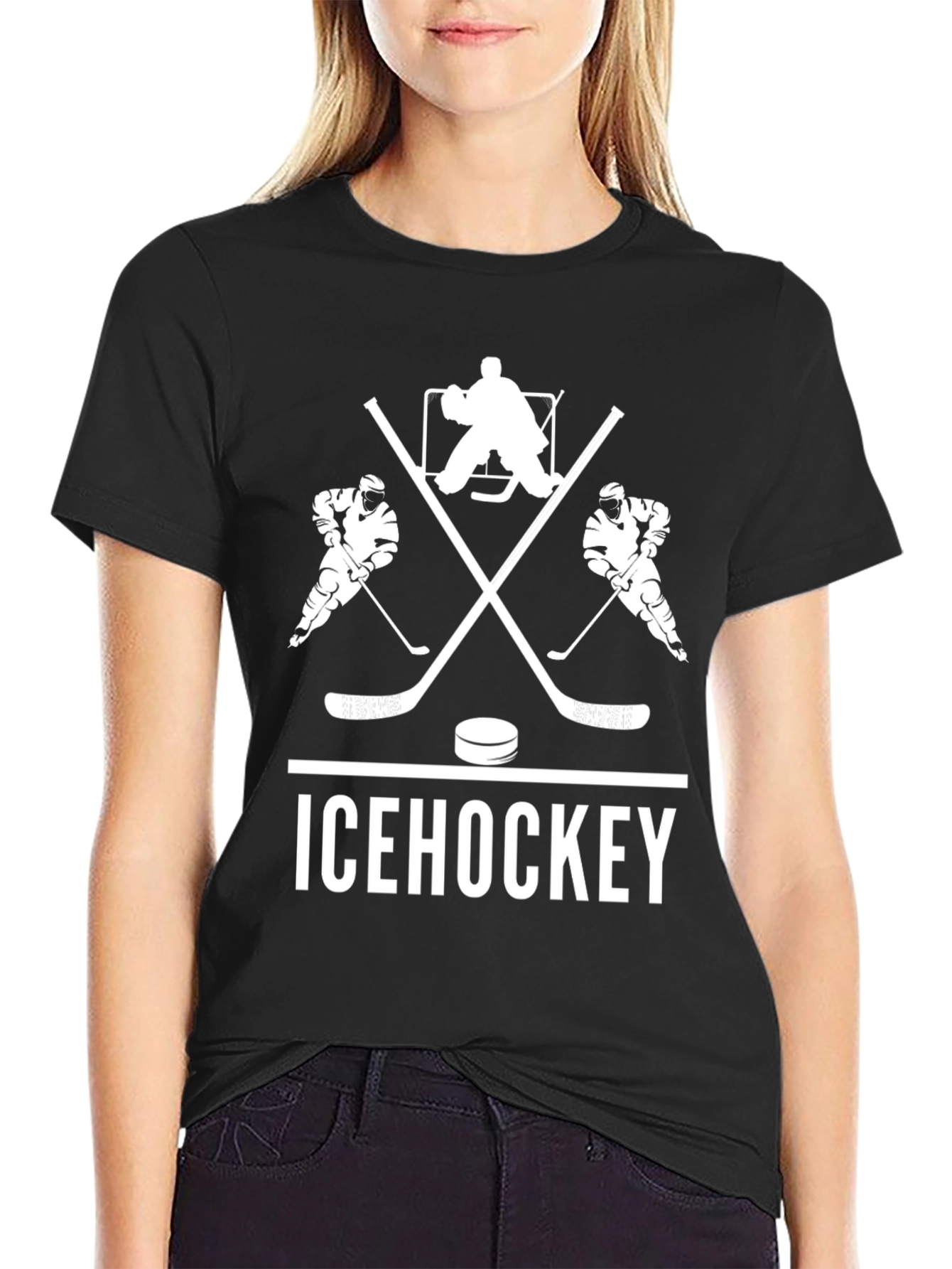 Ice Hockey Graphic Tee - Black Cotton T-Shirt