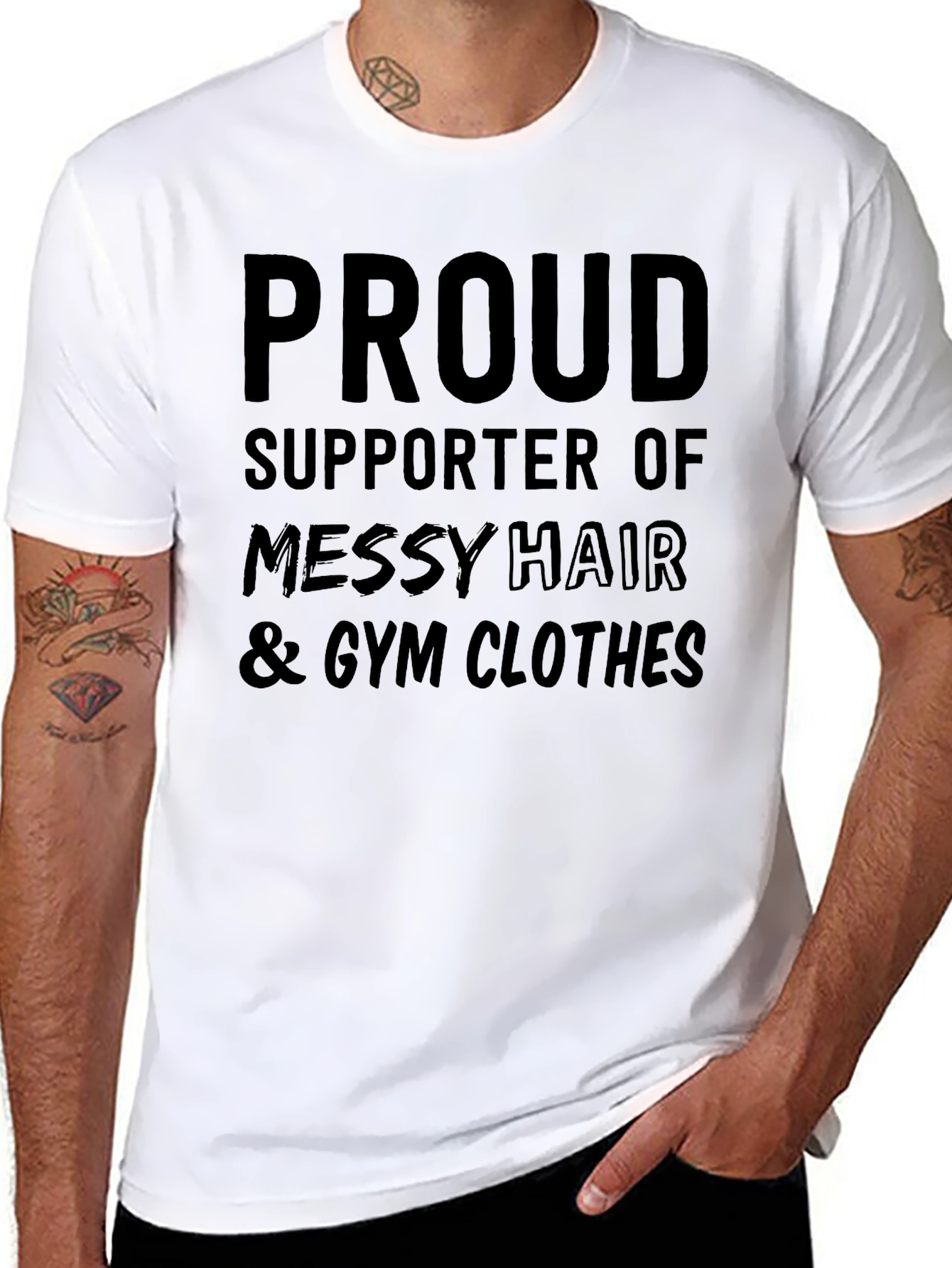 Proud Supporter T-Shirt: Messy Hair & Gym Clothes