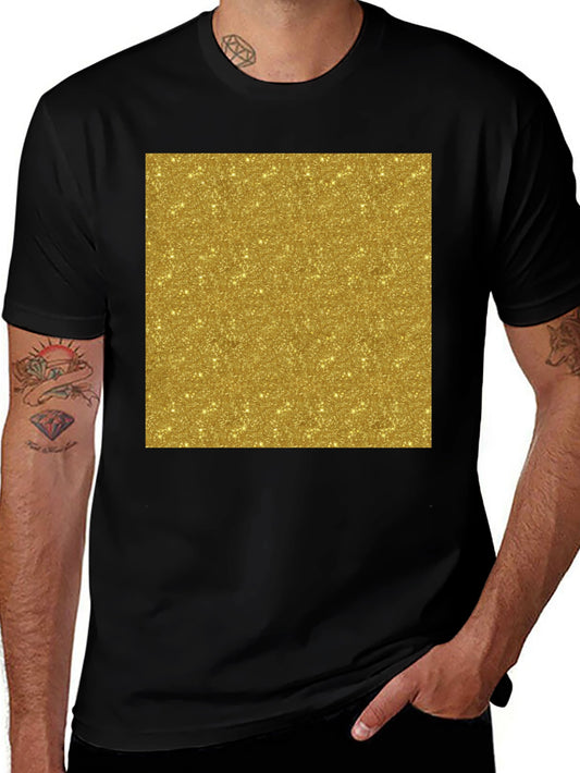 Gold Glitter Print Black T-Shirt