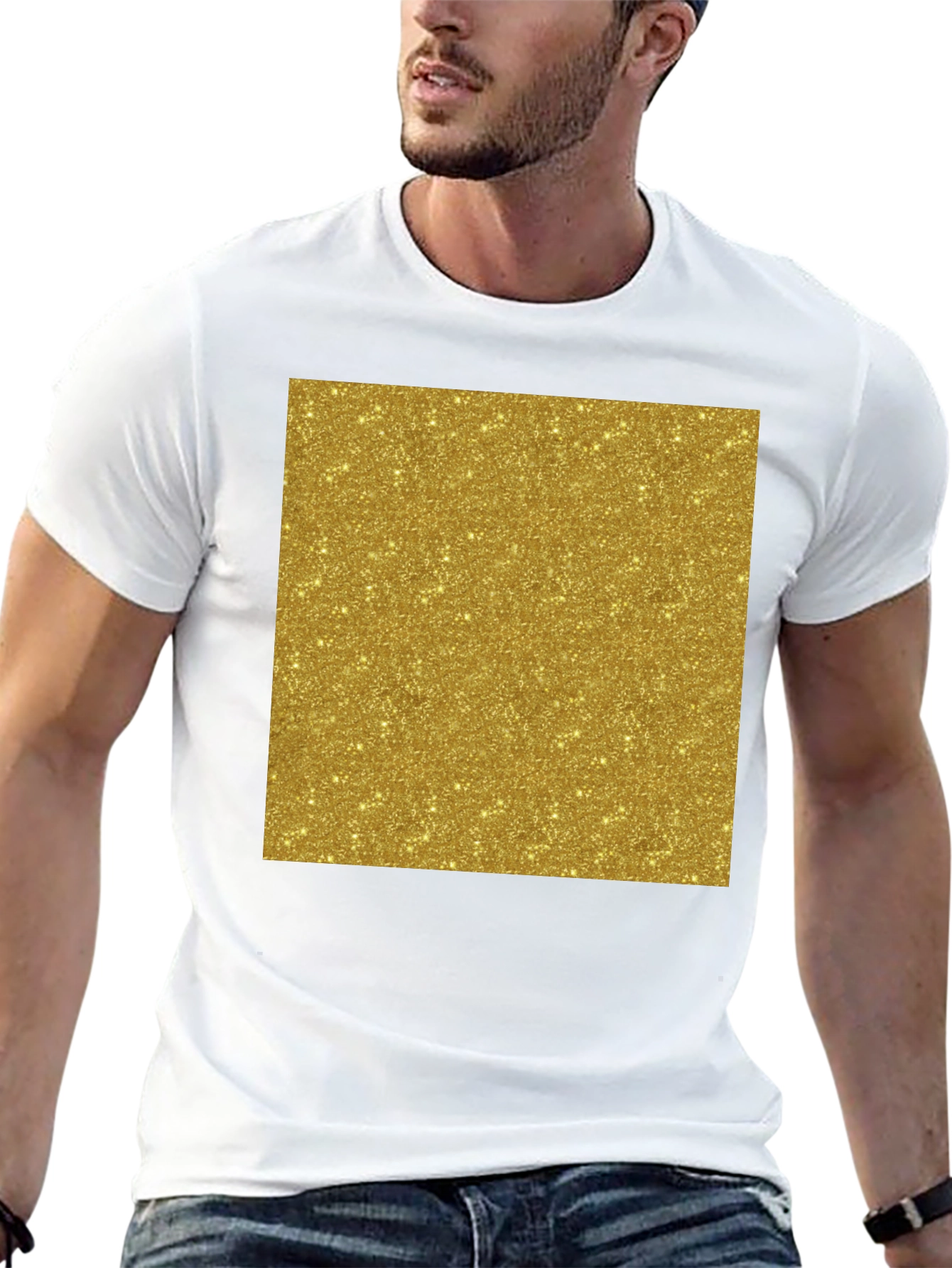 Gold Glitter Print Black T-Shirt