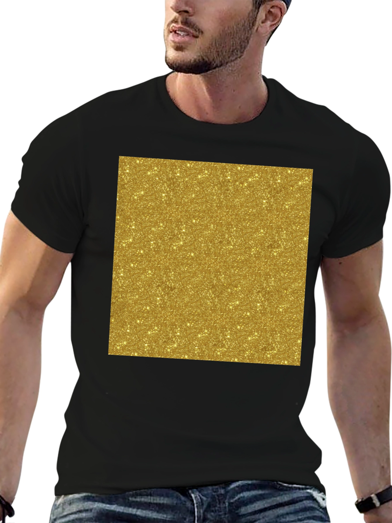 Gold Glitter Print Black T-Shirt