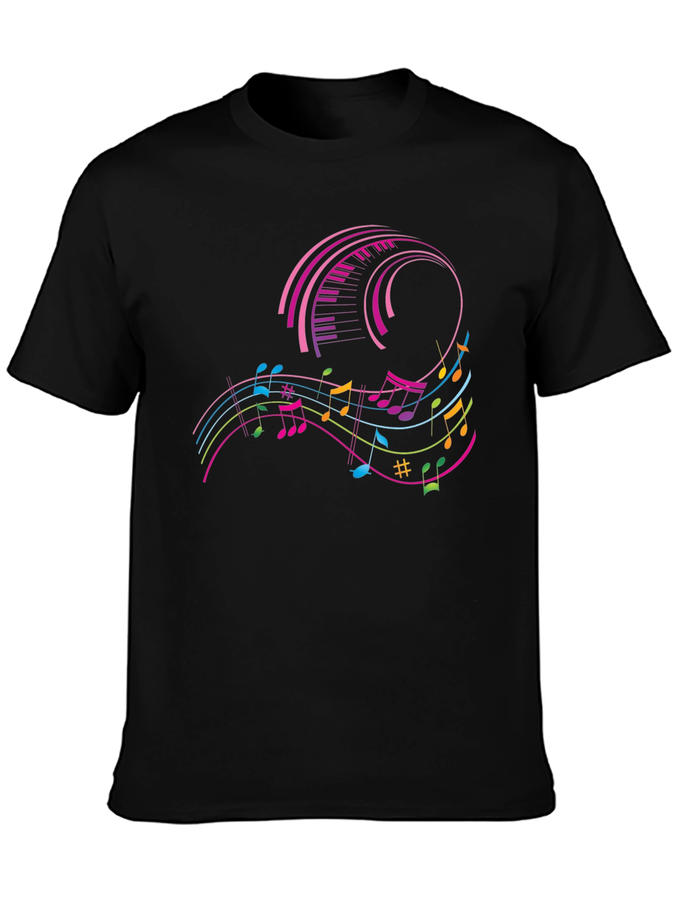 Musical Notes Keyboard Graphic Tee - Black