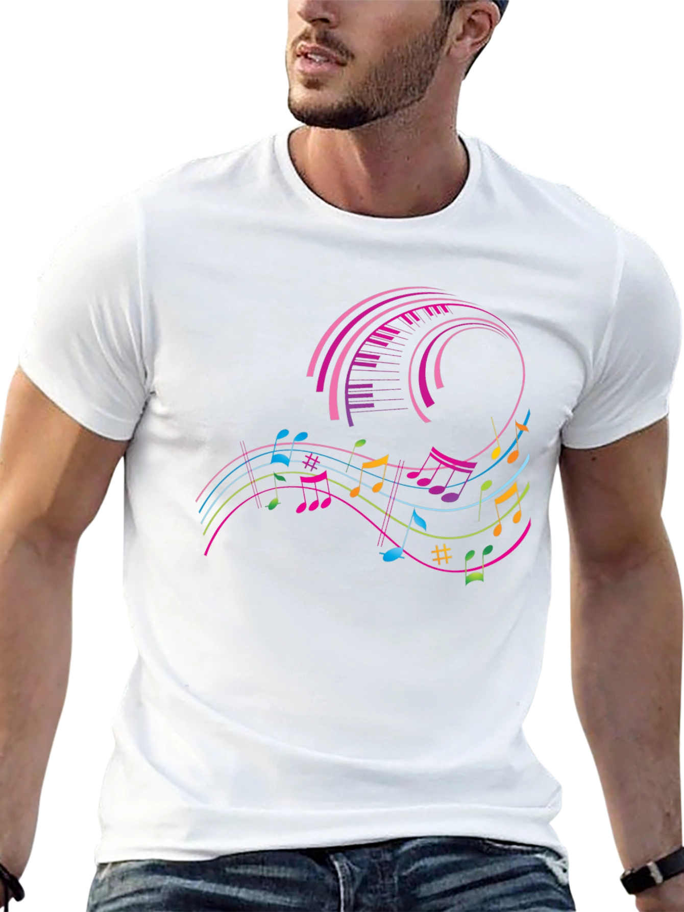 Musical Notes Keyboard Graphic Tee - Black