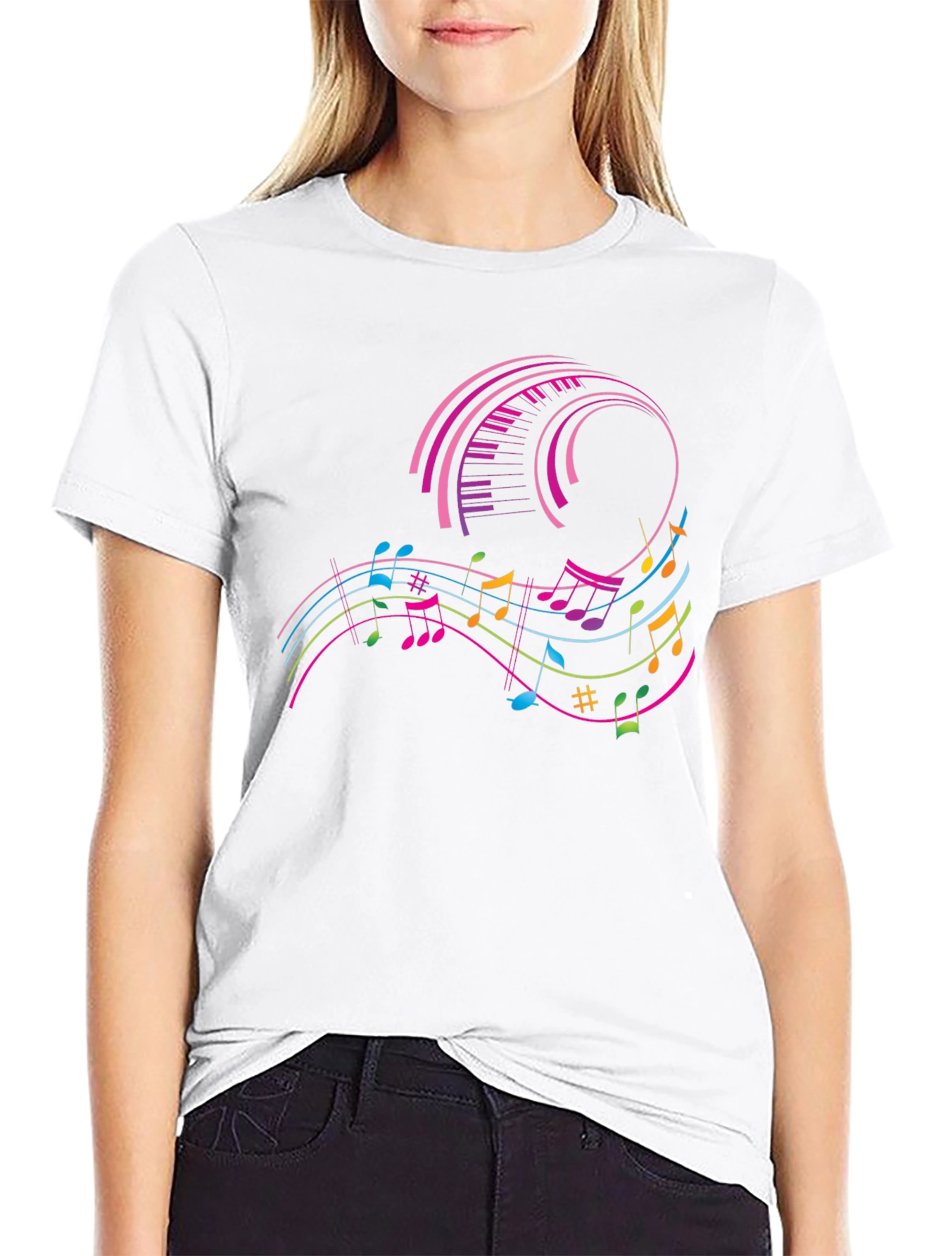 Musical Notes Keyboard Graphic Tee - Black