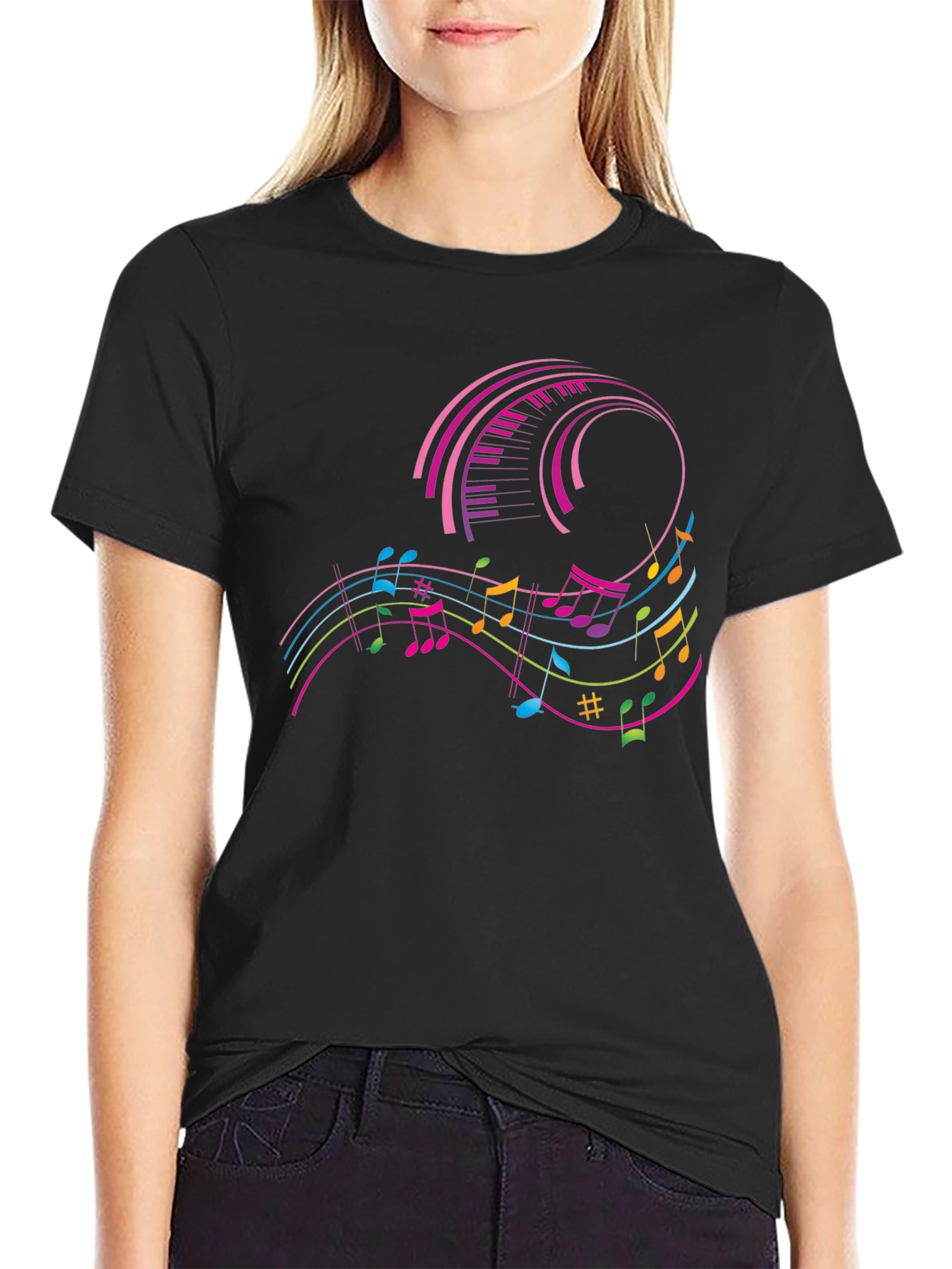 Musical Notes Keyboard Graphic Tee - Black