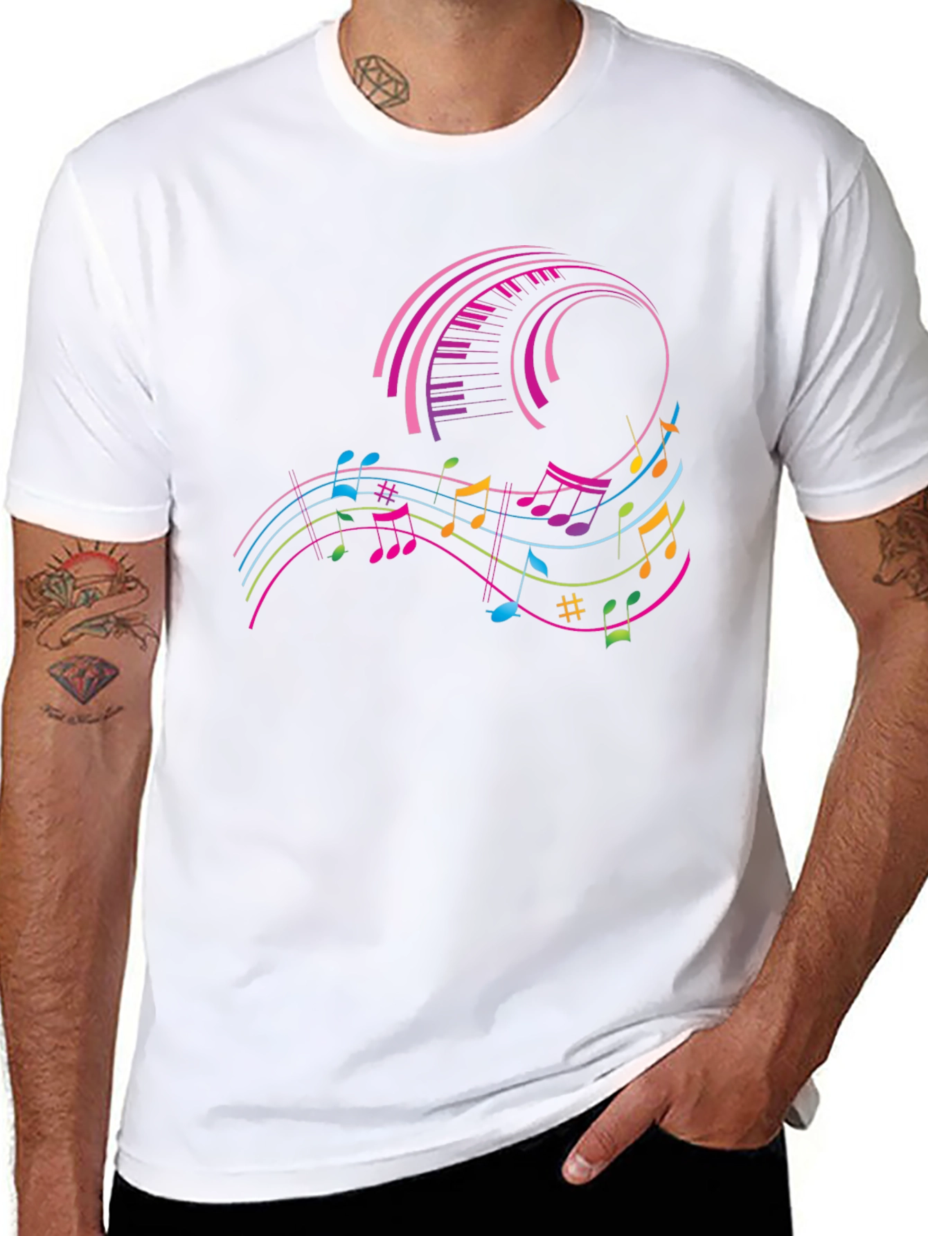 Musical Notes Keyboard Graphic Tee - Black
