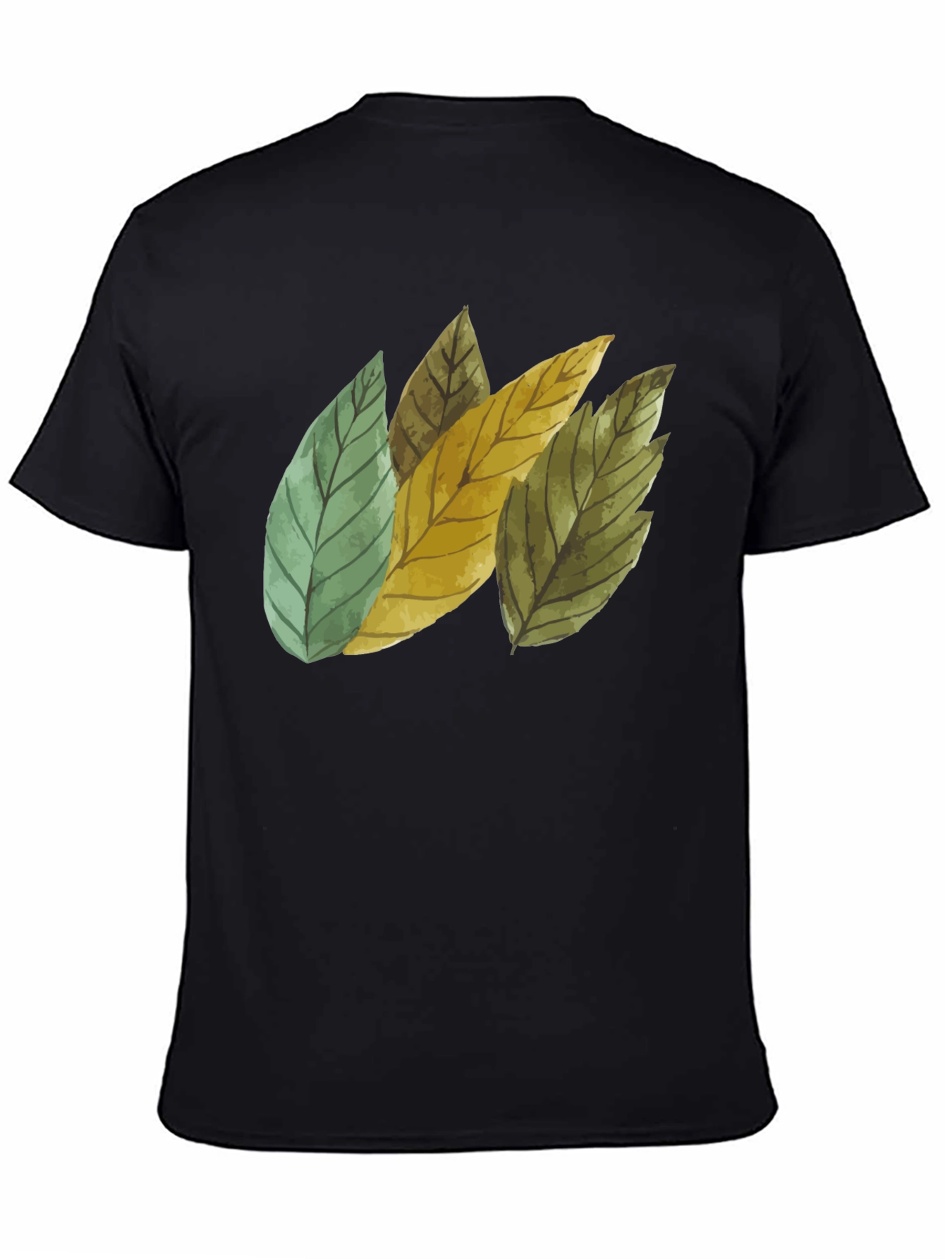 Leaf Design Black Cotton T-Shirt