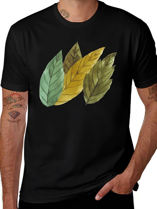 Leaf Design Black Cotton T-Shirt