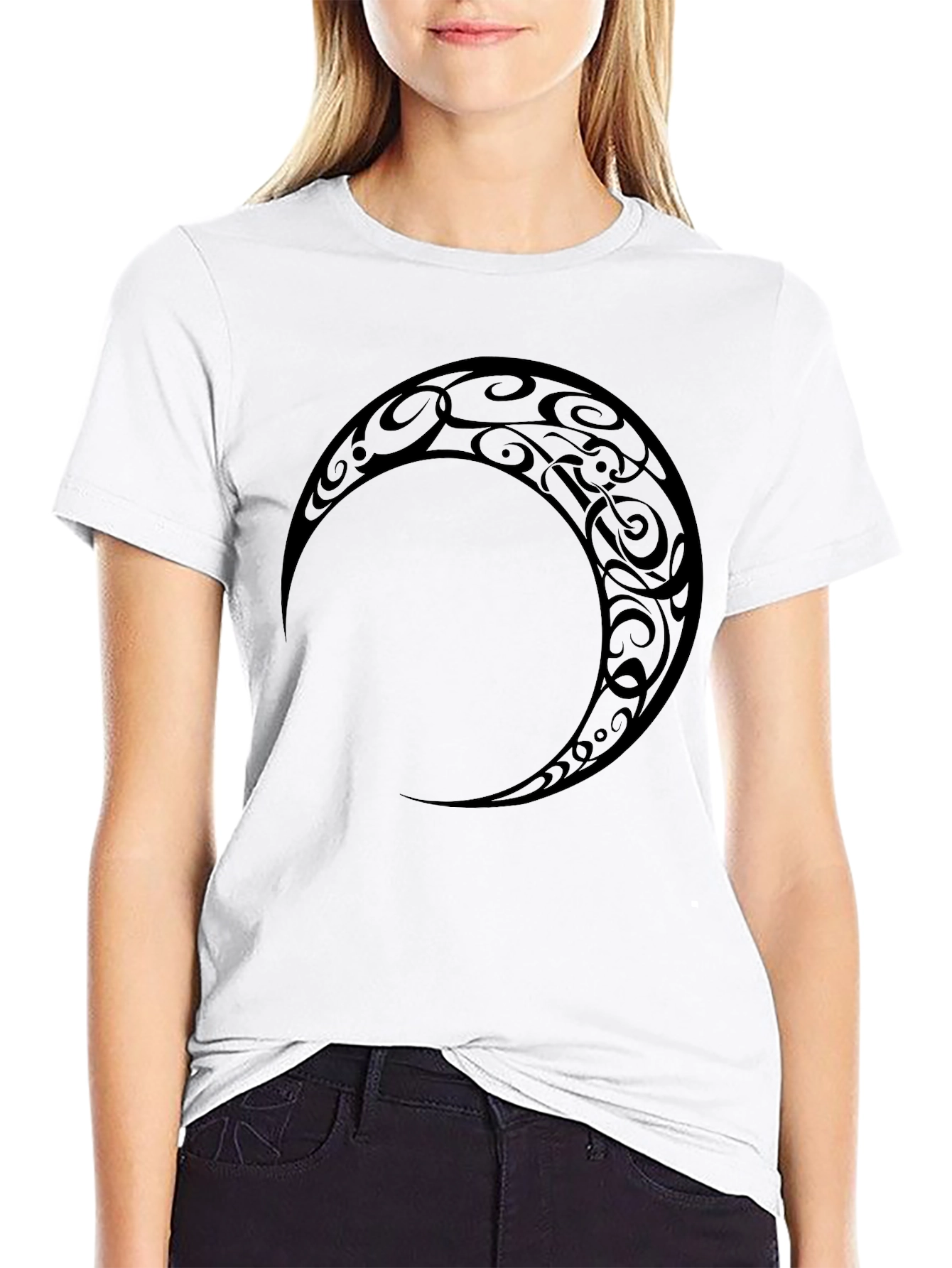 Tribal Crescent Moon Black T-Shirt