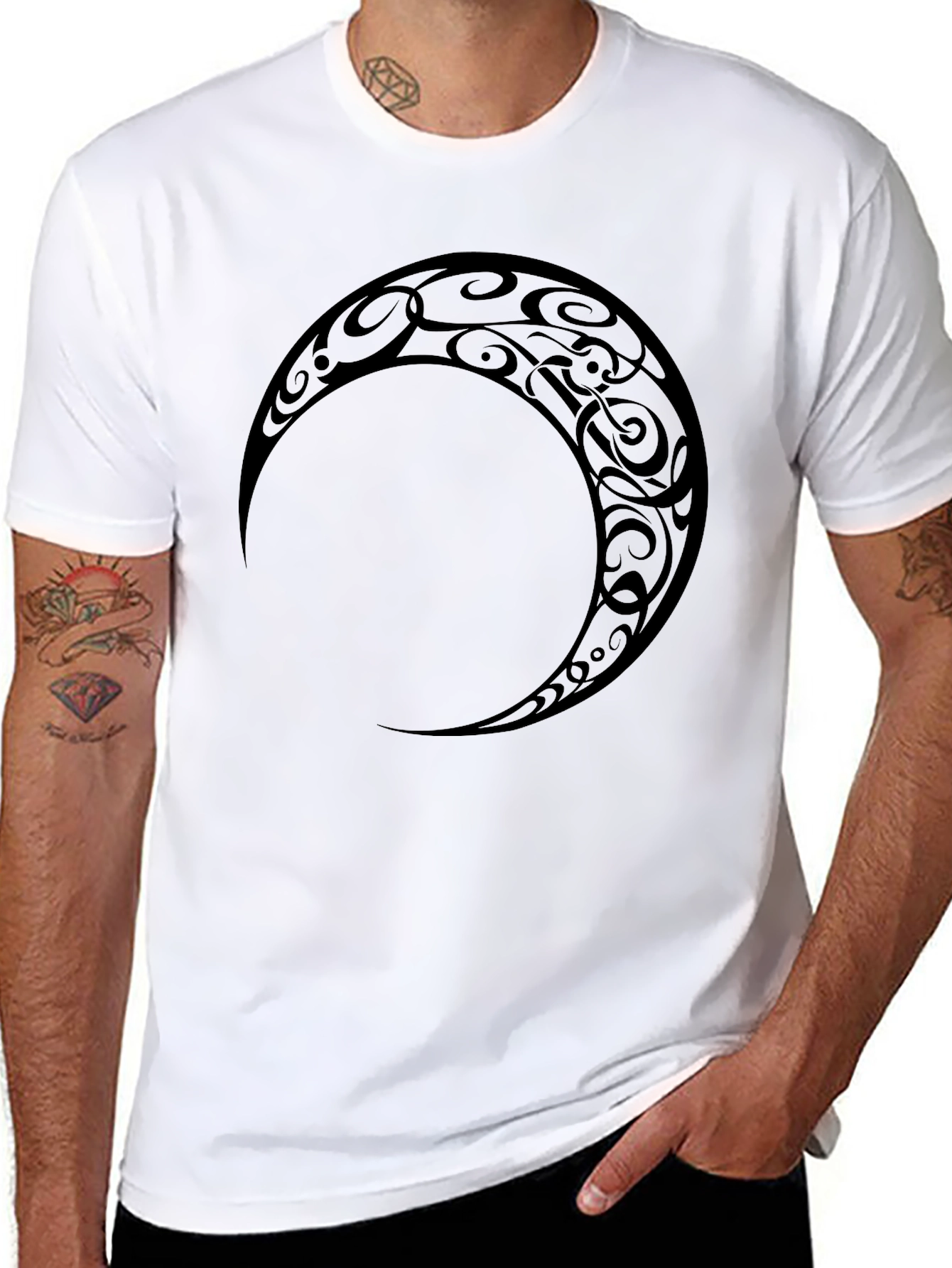 Tribal Crescent Moon Black T-Shirt