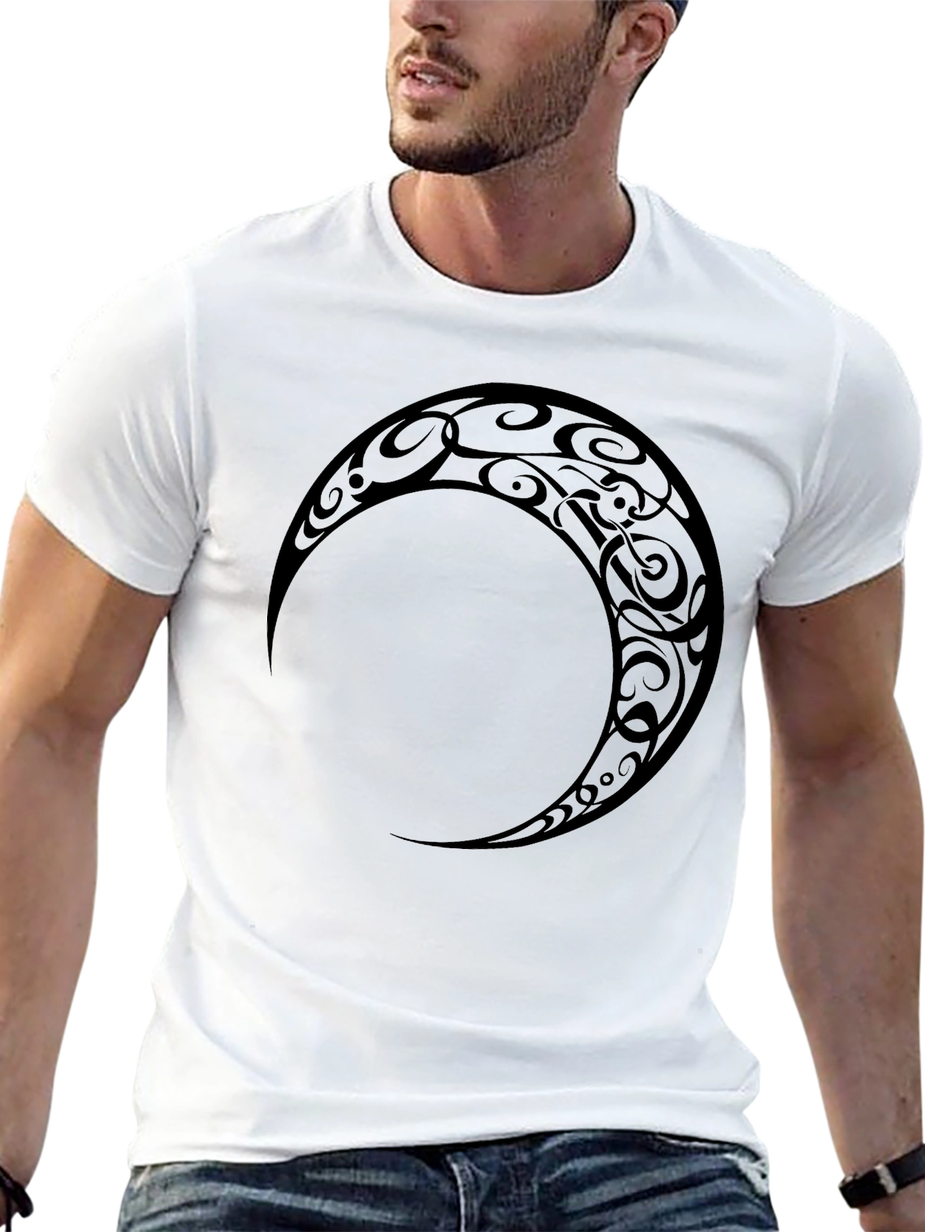 Tribal Crescent Moon Black T-Shirt